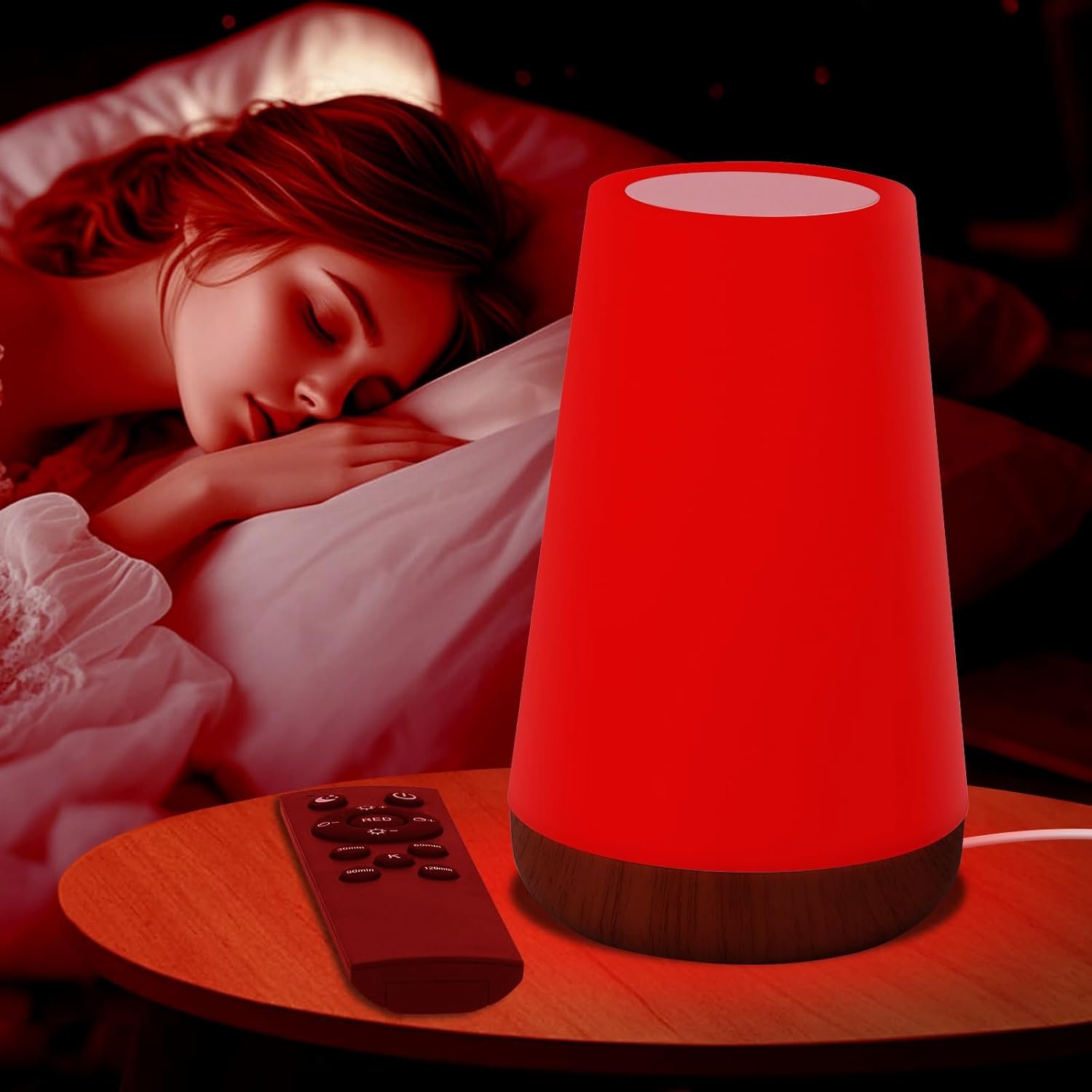 Upgraded Red Night Light for Sleep, 670nm Red Light Lamp with White Light 3000K-6500K, Timer & Stepless Dimming, Remote/Touch Control, 360° Bedroom Lighting, Portable & Hangable