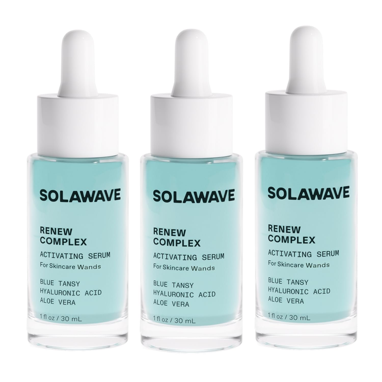Solawave Renew Complex Red Light Therapy Activation Serum for Face & Neck | Pairs with LED Facial Wand Device | Hydrates & Plumps the Skin | Blue Tansy, Aloe Vera, Hyaluronic Acid (3 Pack – 1 Oz)