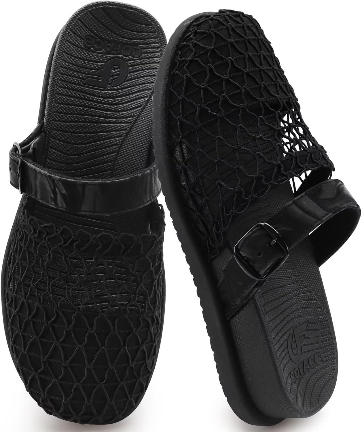 COFACE Women’s Orthotic Sandals Ladies Fashion Breathable Mesh Mules Round Toe Backless Loafers Slides Adjustable Wedge Heel Cushion Walking Sandles With Comfortable Arch Support