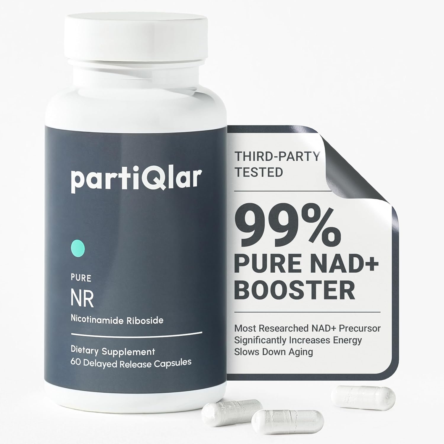 partiQlar NR Supplement – High Purity Nicotinamide Riboside Capsules – NAD+ Booster for Anti-Aging, Cellular Energy & Repair – Alternative to NMN – 60 Veggie Capsules