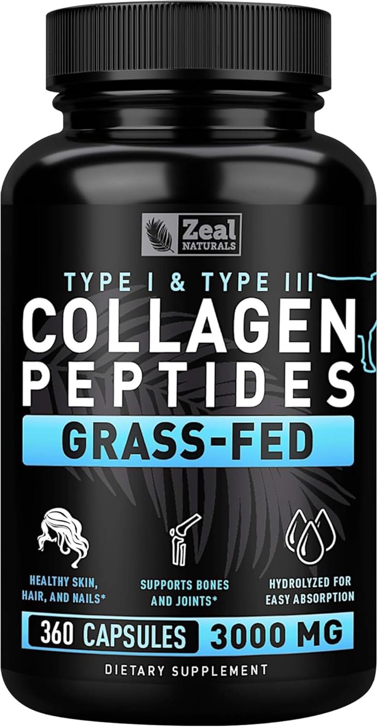Collagen Peptides Capsules 360 Count – Grass Fed Bovine Hydrolyzed Collagen Pills – Hair, Skin & Nails, Joint Support – Collagen Supplements for Women & Men