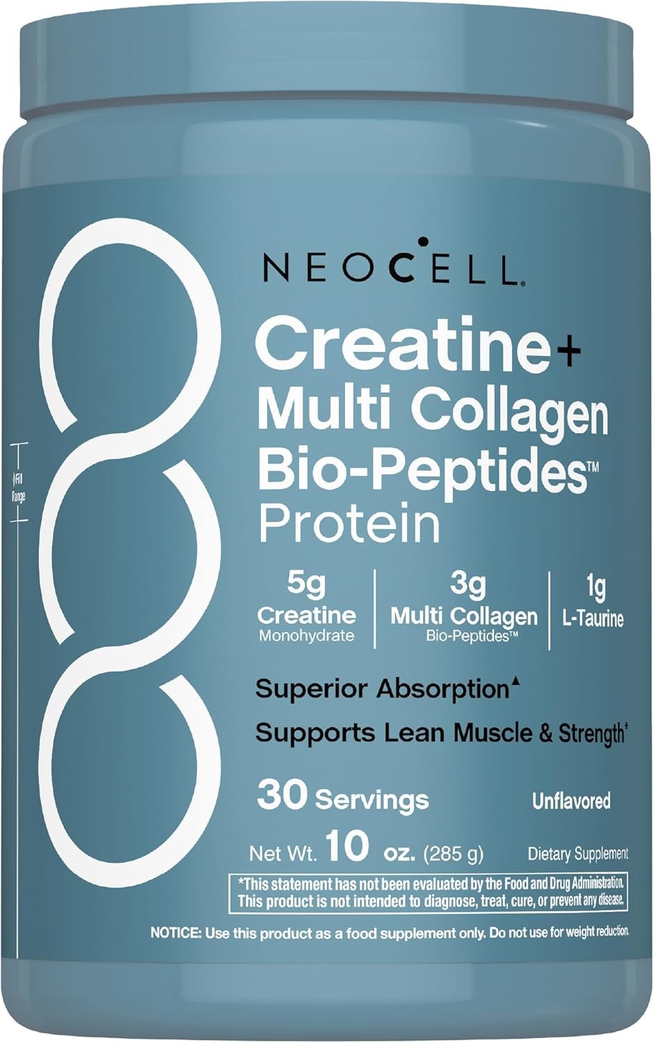 NeoCell Creatine Monohydrate Powder | 30 Servings | with Multi Collagen Peptides | Unflavored | for Women and Men