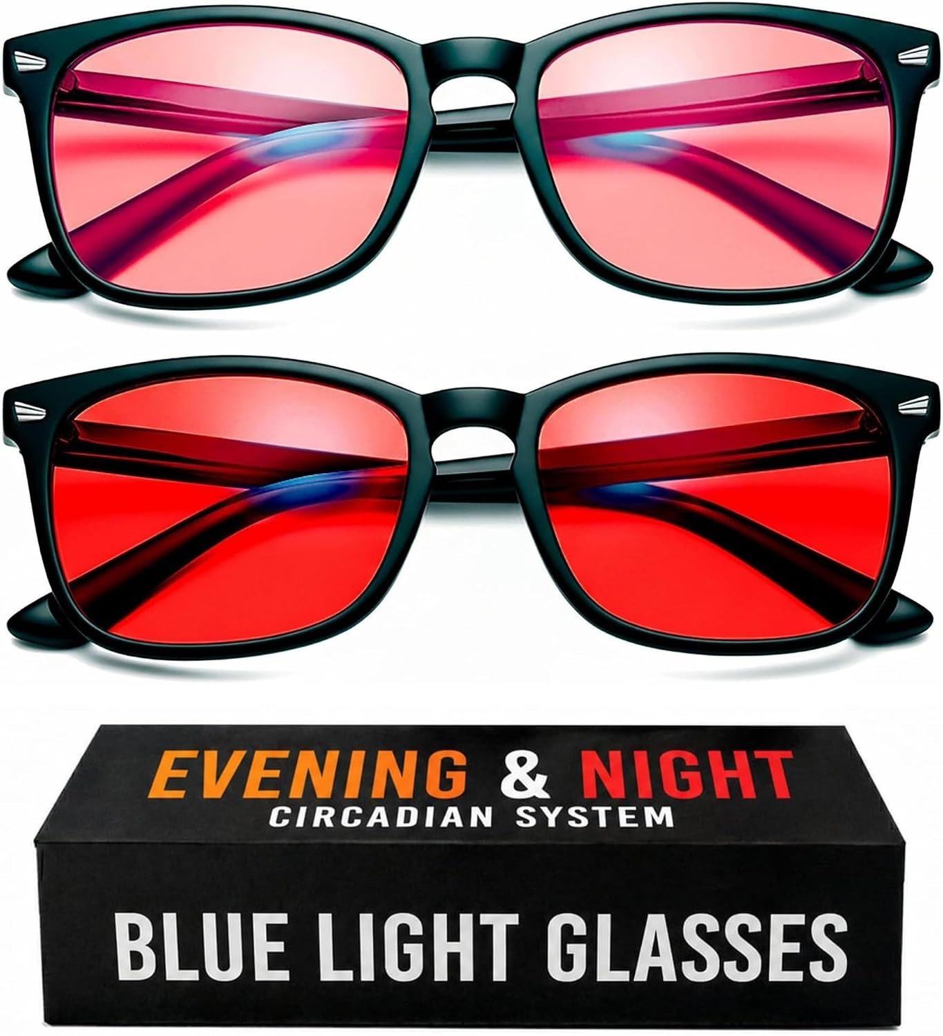 Solmoon – Blue Light blocking Glasses – Circadian Duo System – Sunset & Deep Night Red Lenses | American Tritan™ lens | BPA-Free Frames & Lenses | Evening Sleep Biohacking Routine – Red Lens Glasses