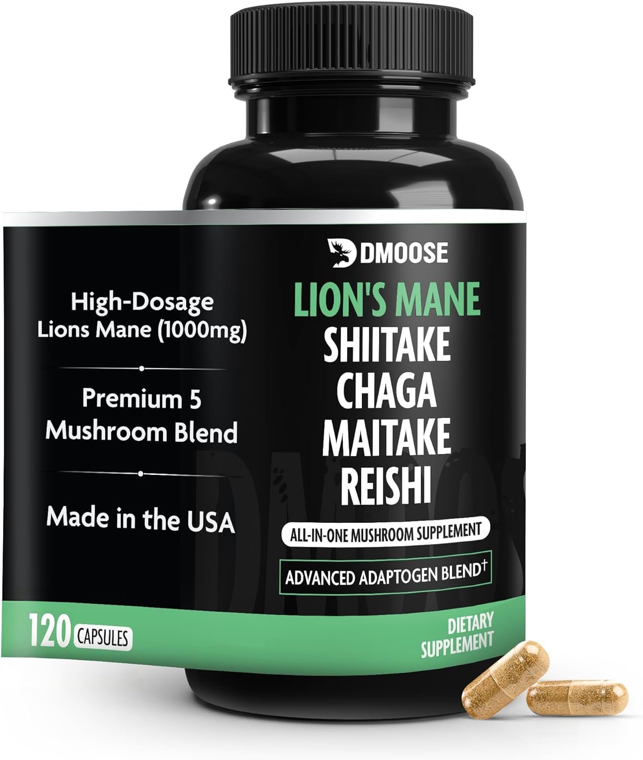 Lions Mane Mushroom Complex – 5300 mg Adaptogenic Blend for Memory, Focus and Immune Support – 5 in 1 Lionsmane, Chaga, Maitake, Shiitake and Reishi Extract – Nootropic Mushroom Supplement Capsules