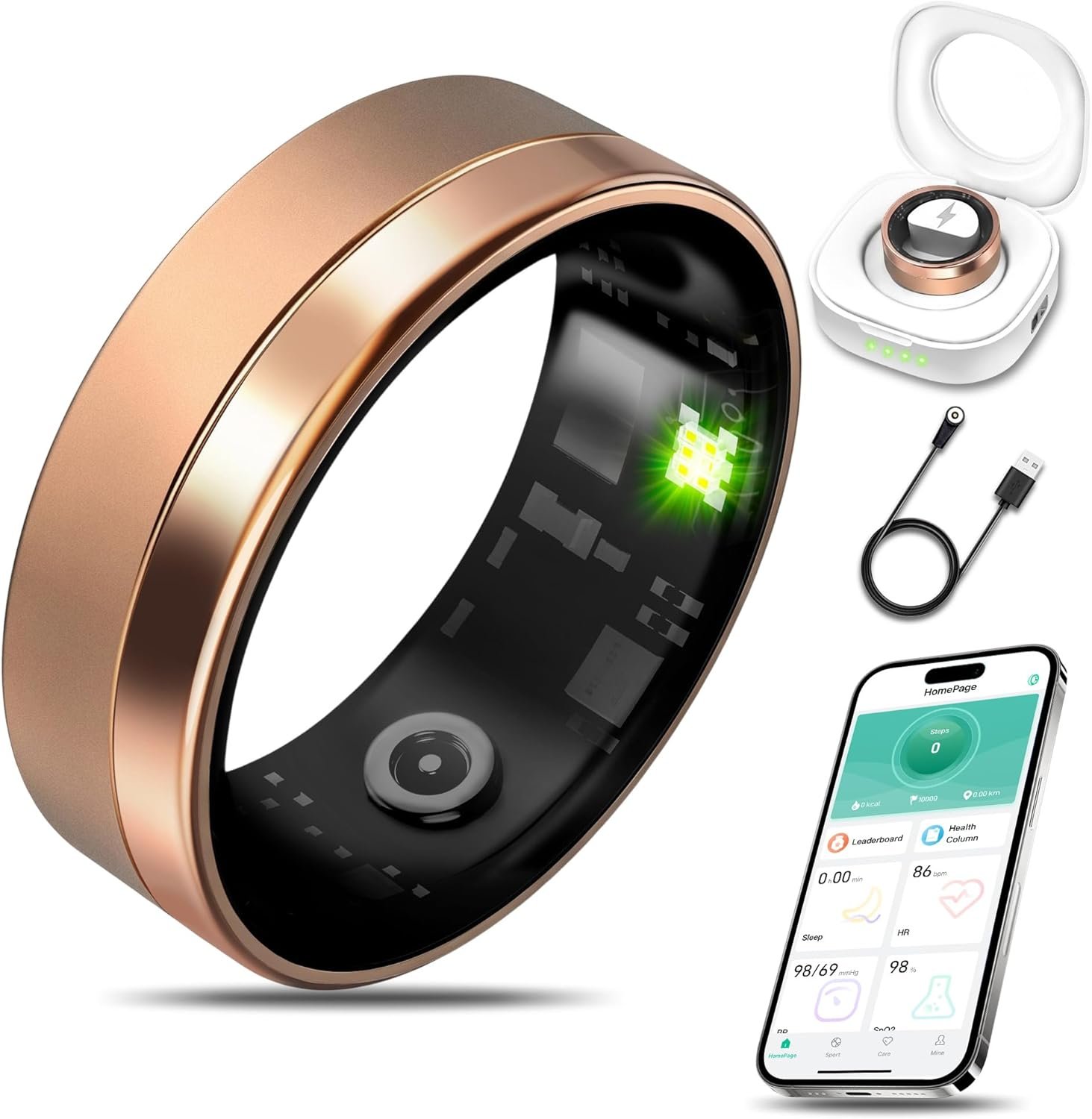 Smart Health Ring Fitness Tracker for Men Women, Sleep, Stress & Activity Monitoring, IP68 Waterproof, Long Lasting Battery, No Subscription Fees, Compatible with iOS & Android, New Rose Gold 8