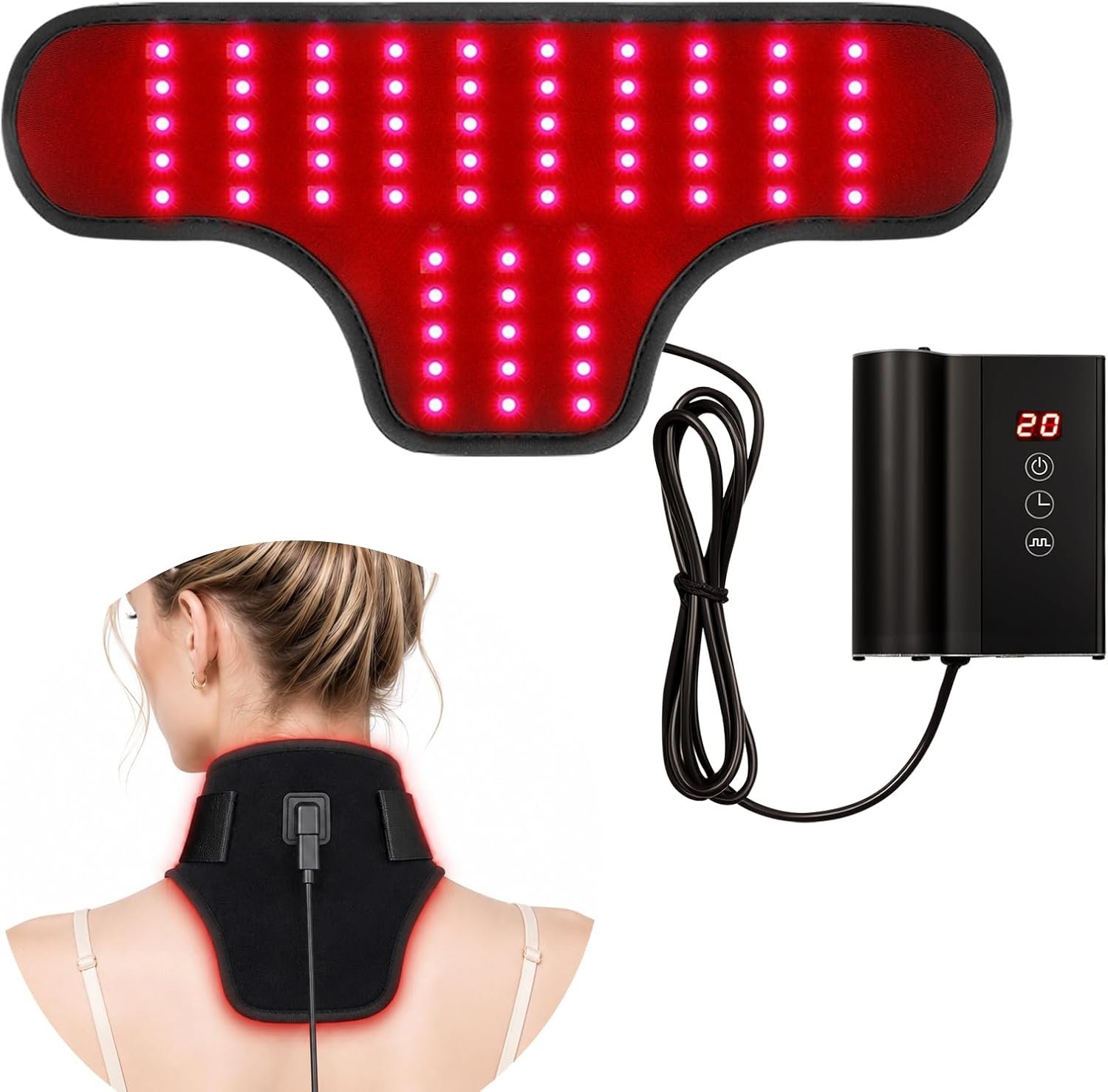Red Light Therapy for Neck and Shoulders, Rechargeable Infrared Neck Wrap with 660nm Red & 850nm Near Infrared Light, Portable Wearable Device for Home and Office Daily Use