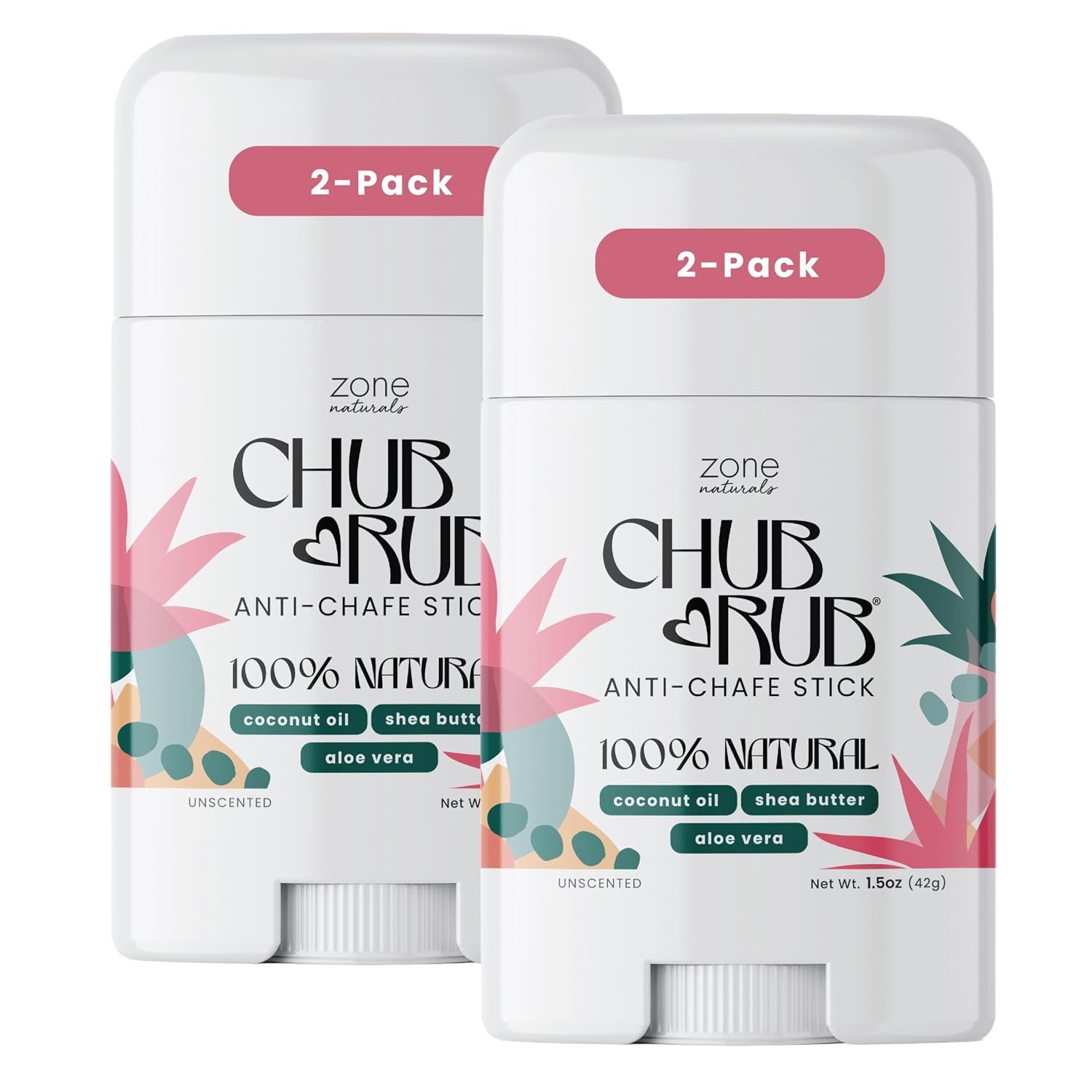 Zone Naturals 2 Pack Chub Rub Stick – All Natural Anti Chafing Stick – Friction Defense Stick – Anti Chafe Stick Reduces Rubbing and Irritation – 1.5 Ounce