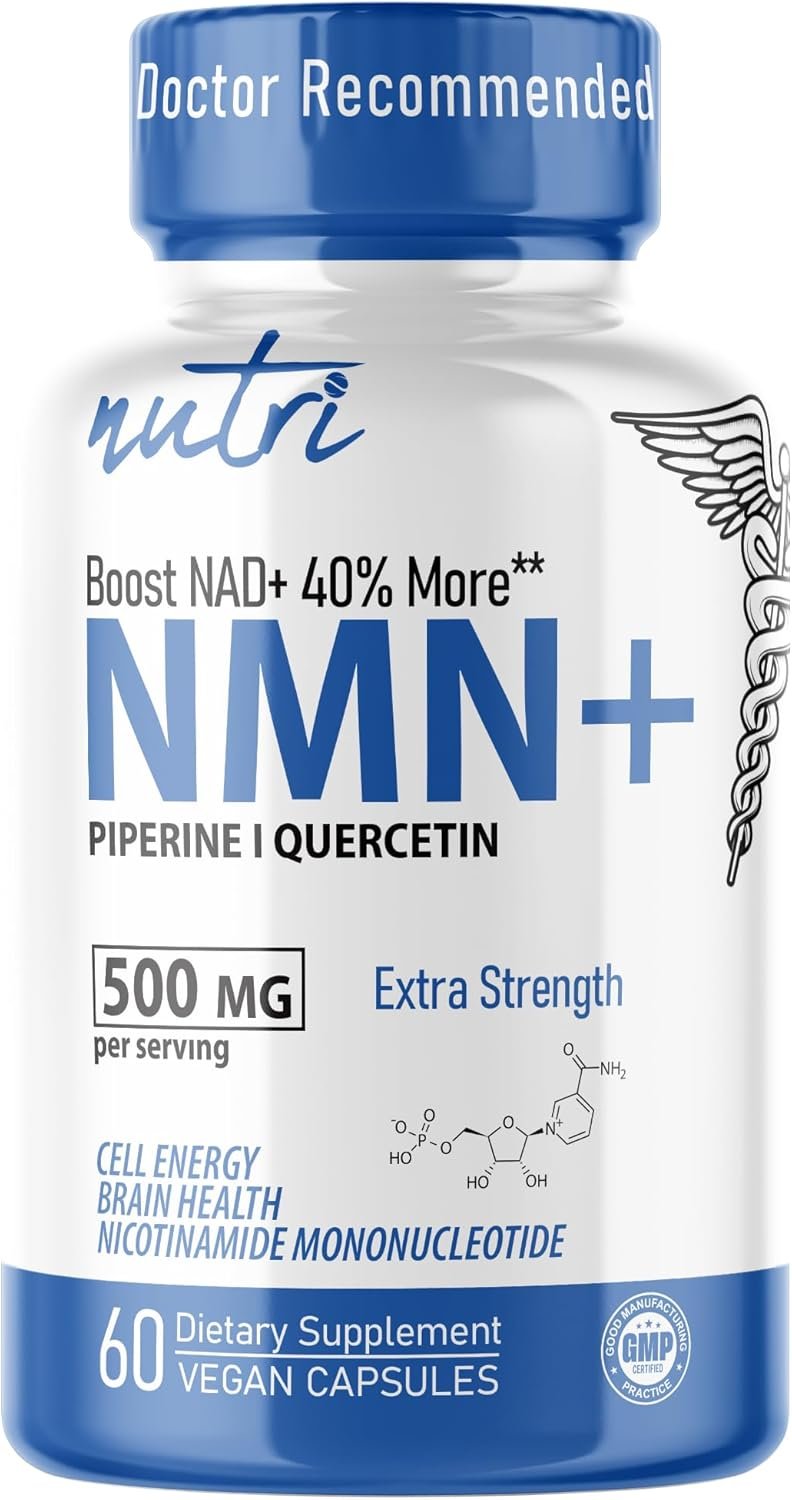 NMN Supplement 500mg NAD Supplement – Nutri Ultra High Absorption Stabilized NMN Nicotinamide Mononucleotide, 40% More NAD+ with Quercetin Phytosome & Black Pepper – mnm supplement (60 Capsules)