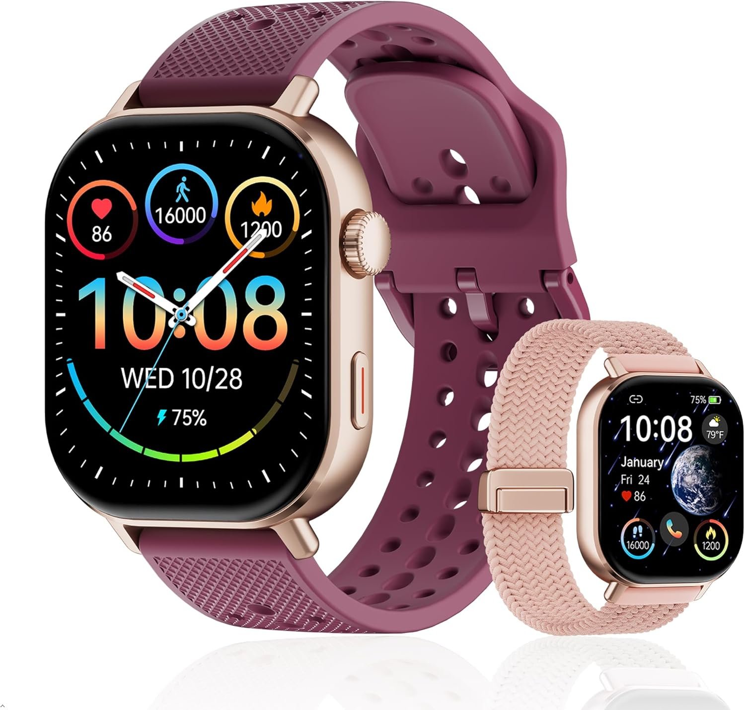 2026 Distance & Pace GPS Running Watch for Runners – Call & Text, AMOLED Large Screen, 50m Waterproof Swimming, Calorie & Step Counter, 2 Bands, Long Battery, for Seniors Men Women(Gold)