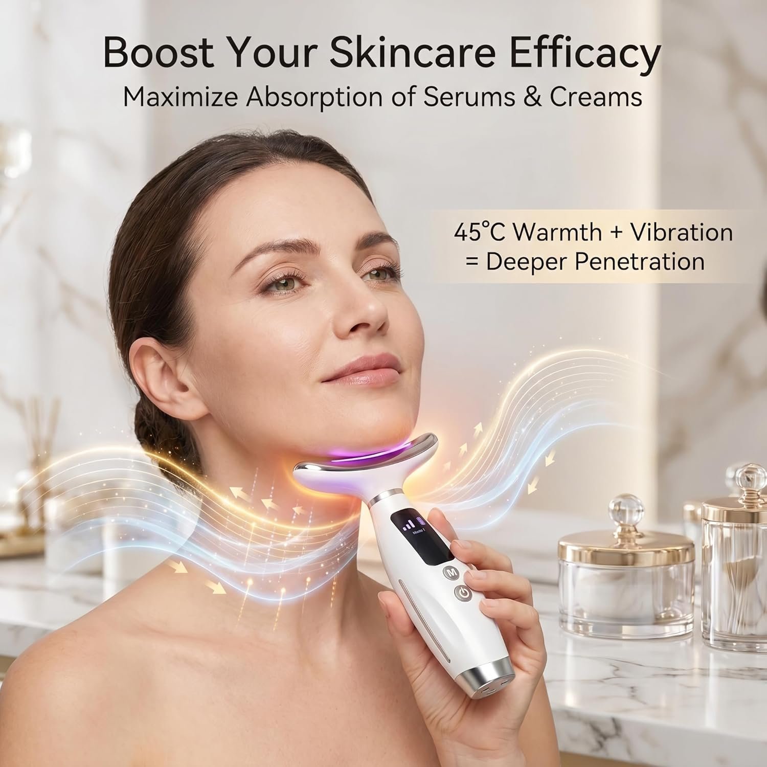 Red Light Face & Neck Massager — 7-Color Facial Massage Tool for Wrinkle Reduction and Double Chin Removal — Vibrating Facial Massager — Ideal Skincare Gift for Men and Women