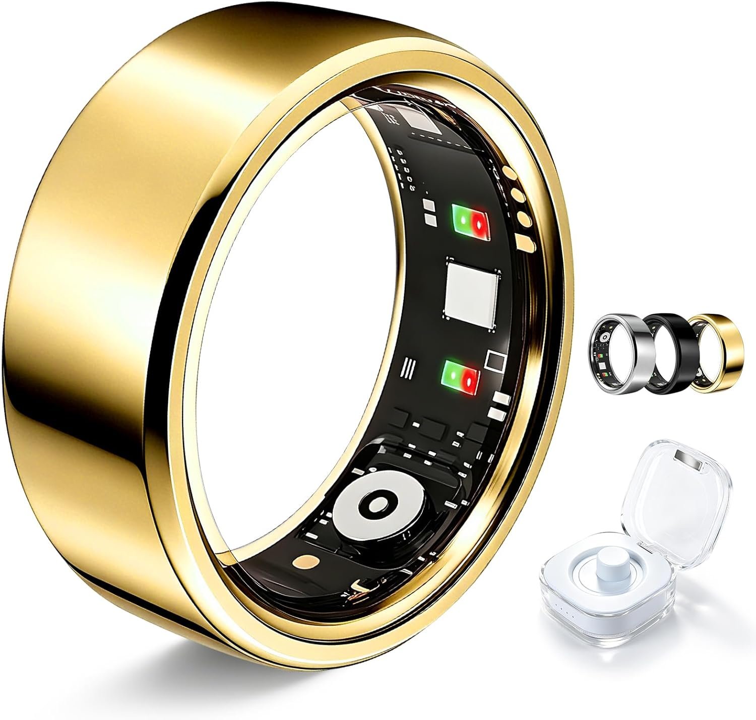 Smart Ring for Women Men Fitness Tracker Heart Rate Sleep Trends 128 Sports Modes Gesture Control Cycle Tracking IP68 Waterproof No Subscription Compatible with iPhone Android (Gold, Size 8)