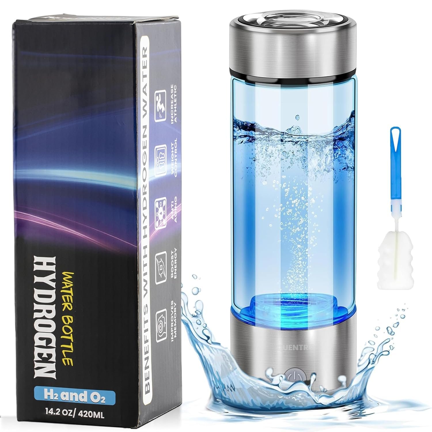 QUENTRO Hydrogen Water Generator Bottles – 3Min Rapid Hydrogenation 1680 PPB, SPE PEM Technology, Portable 420ml Rechargeable Ionizer Machine, Health Care Gift for Home, Office, Sports (Silver)