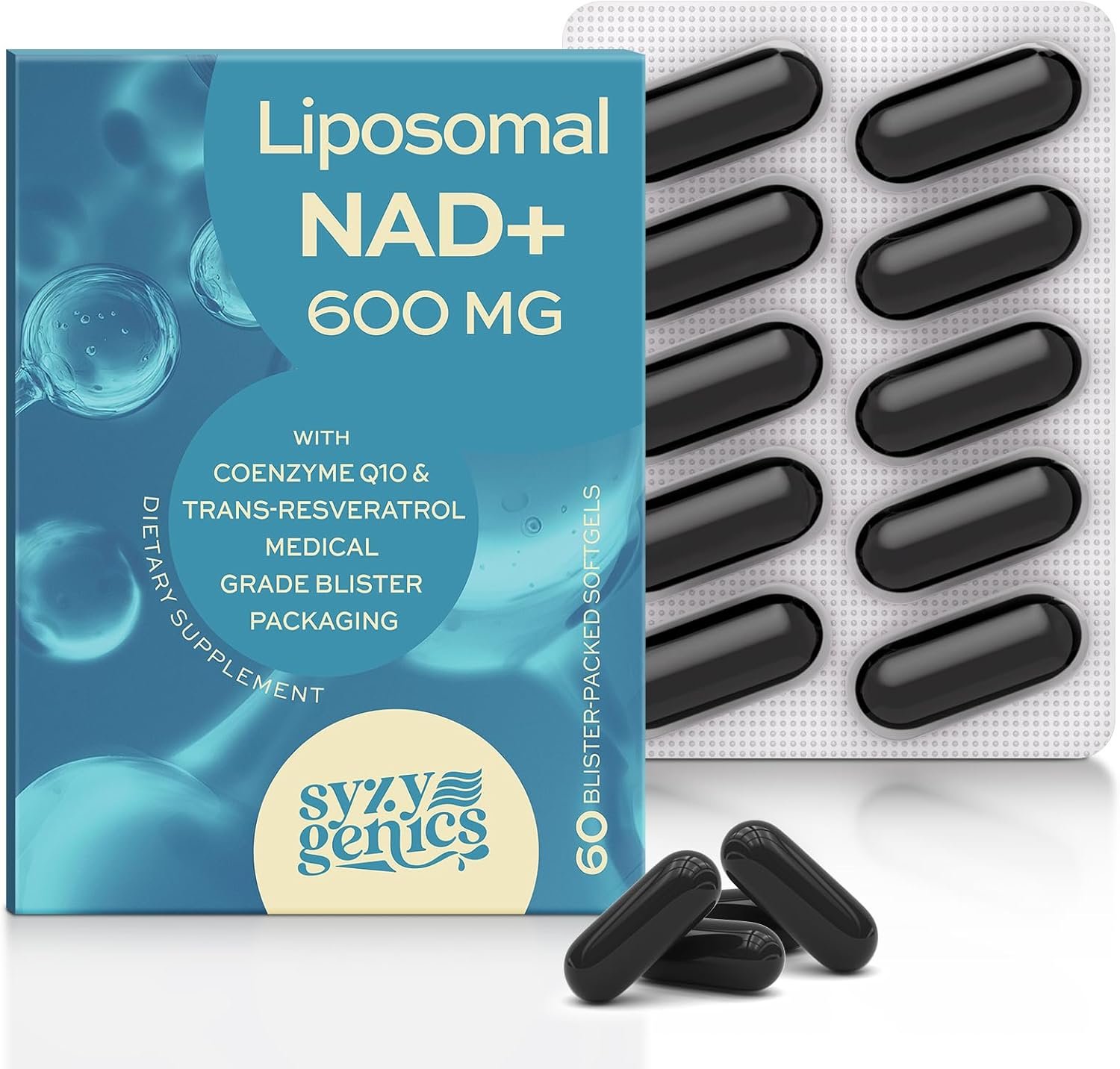 NAD+ Supplement 1600mg Extra Strength – Liposomal NMN Alternative with Resveratrol, CoQ10, Quercetin & ALA – Mitochondrial Energy & Anti-Aging, Cell Regeneration, 60 Softgels