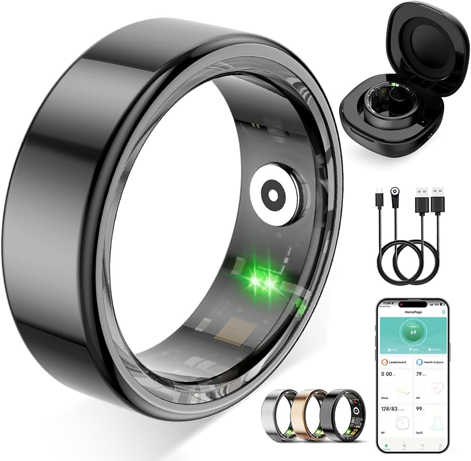 Smart Ring for Women Men, Fitness Tracker Ring with Free App No Subscription Fee, 7 Days Battery Life, Sleep Monitor, Heart Rate & Step Tracker, IP68 Waterproof, Android/iOS Compatible(Black, 8)