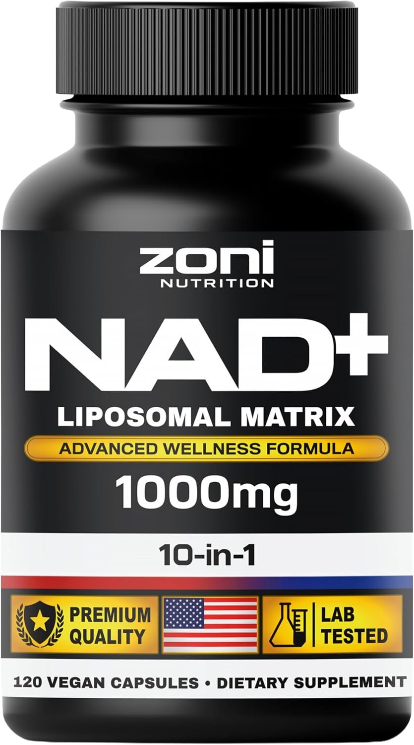 Zoni Nutriton NAD+ SUPPLEMENT LIPOSOMAL MATRIX ADVANCED WELLNESS FORMULA 1000mg 10-in-1, Trans-Resveratrol, TMG, Apigenin, PQQ, Vitamin B2, Vitamin B3, Vitamin B5, Vitamin B9, Vitamin B12, Men & Women
