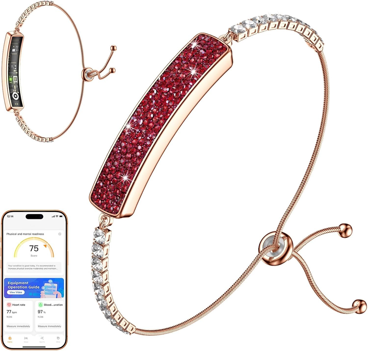 Smart Bracelet for Women, Activity FitnessTrackers Bracelet,Sleep Tracker Smart Band,Red Jewelry Health Bracelets with 24/7Heart Rate Monitor,HRV,Blood Oxygen,Stress,Women’s Health Tracking,Free APP