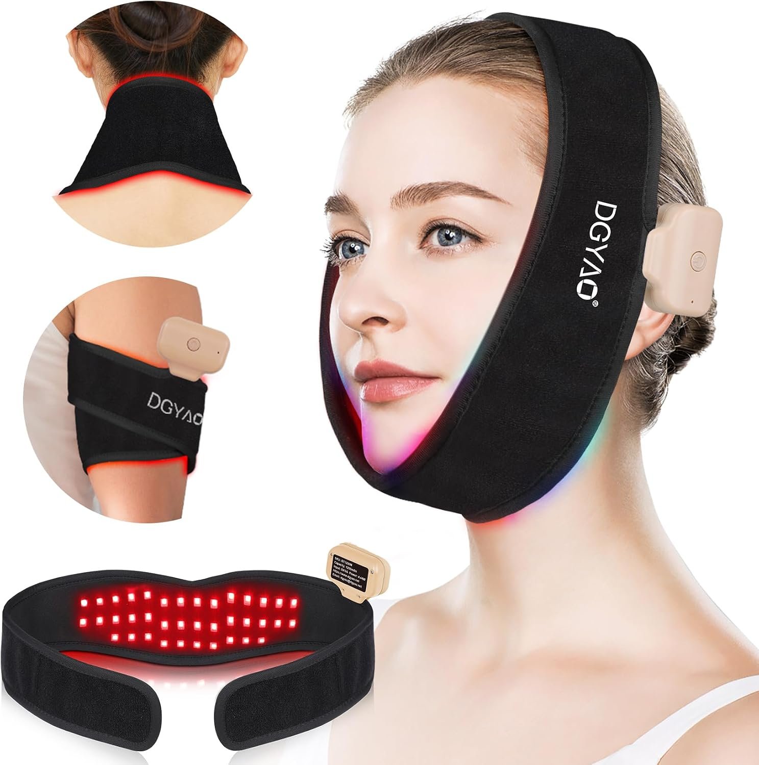 Red Light Therapy for Chin Neck, 8 Color Cordless Infrared Light Therapy Belt for Chin Firming V Face Lifting, Rechargeable Infrared Neck Wrap with Timer Infrared Belt for Neck Chin Body Wrist