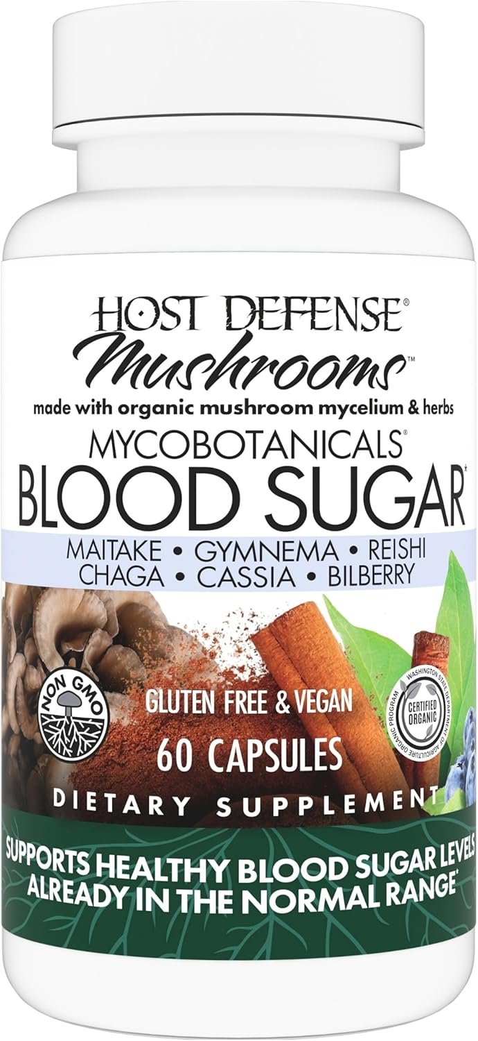 Host Defense MycoBotanicals Blood Sugar Capsules – Herbal Supplement with Chaga, Reishi & Maitake Mushrooms – Mushroom Mycelium Supplement for Healthy Balance – 60 Capsules (30 Servings)