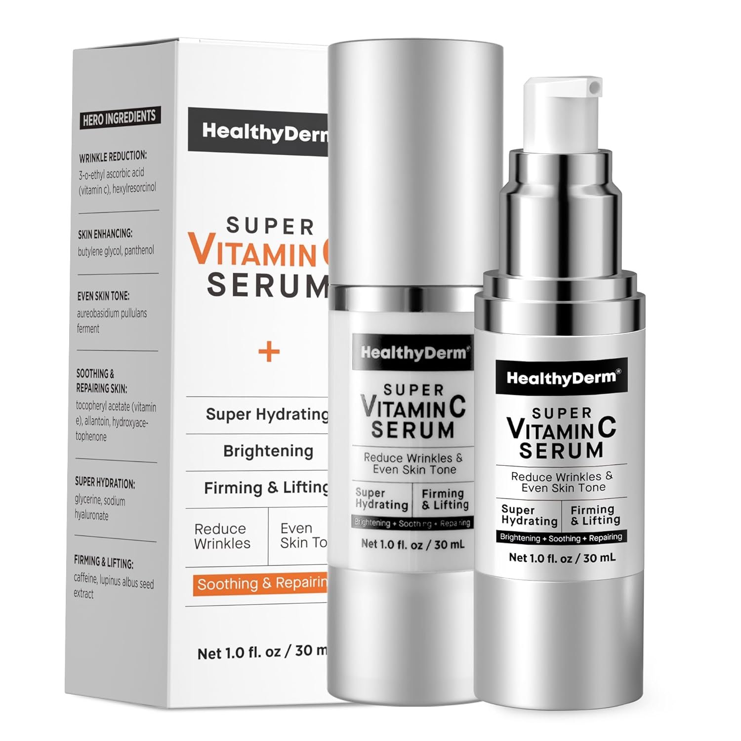 Super Vitamin C Serum for Women Over 70: Niacinamide, Vitamin C, Hyaluronic Acid, Peptides, Vitamin E, Caffeine, Bakuchiol, Hydrating, Lifting, Wrinkle & Age Spots Reduction Pack of 2