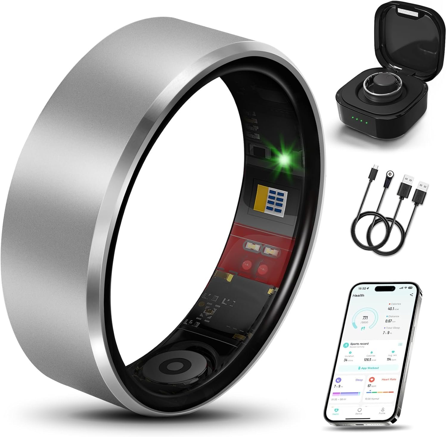 Smart Ring 2.0 for Women Men, Slim Scratch & Fingerprint Resistant Design, Advanced Chip Fitness Tracker, Sleep, Stress & Activity Monitoring, Waterproof, No Subscription Fees, Silver 11