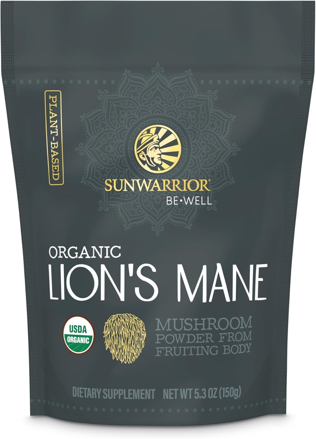 Sunwarrior Lions Mane Supplement Organic Mushroom Powder | Lion’s Mane Powder Focus Supplement Mushroom Tea | 150g Pouch 60 Servings | Be Well