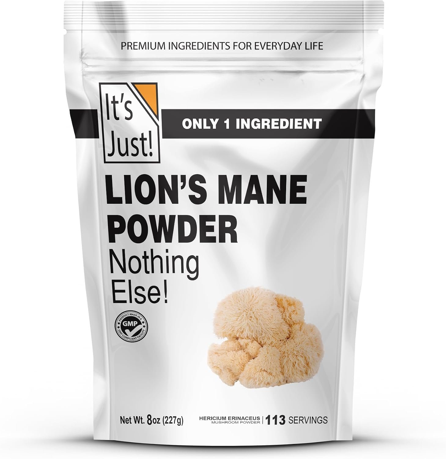 It’s Just! – Lion’s Mane Mushroom Powder, Natural Raw Superfood, Brain Support, Immune Health, Boost Energy, Non-GMO, 8oz
