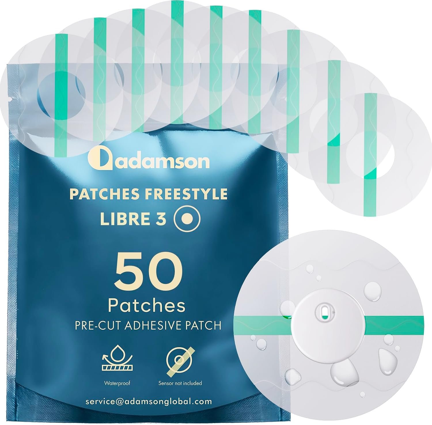 Freestyle Libre 3 Sensor Covers Waterproof – 50 Libre 3 Patches, Transparent, Long-Lasting, No Glue on Center, Non-Irritating, Easy to Apply and Remove – Ideal for Sports, Swimming, and Daily Use