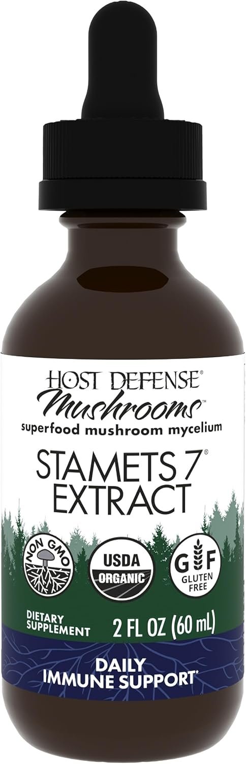 Host Defense Stamets 7 Extract – 7 Species Blend – Mushroom Supplement for Immune Support with Royal Sun Blazei, Cordyceps, Reishi, Maitake, Lion’s Mane, Chaga & Mesima – 2 fl oz (60 Servings)