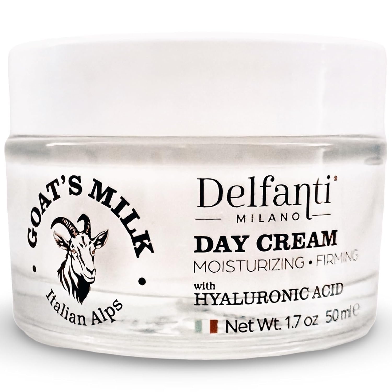 Delfanti-Milano • GOAT’S MILK with HYALURONIC ACID Moisturizing and Firming DAY CREAM • Face and Neck Moisturizer • Made in Italy