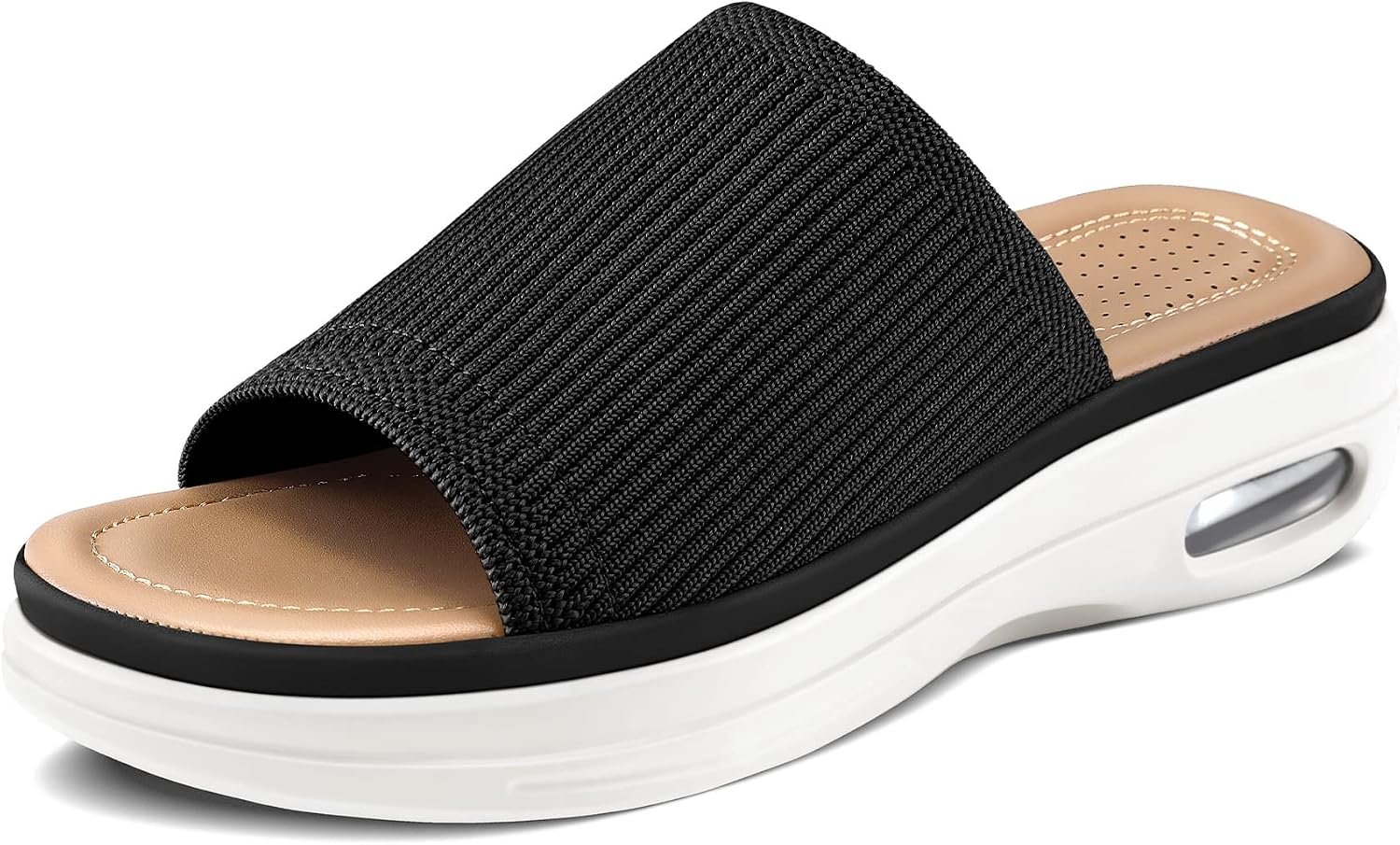 mysoft Women’s Comfortable Slide Sandals Air Cushion Knit Slip On Wedge Lightweight Walking Sandals Platform Summer Shoes