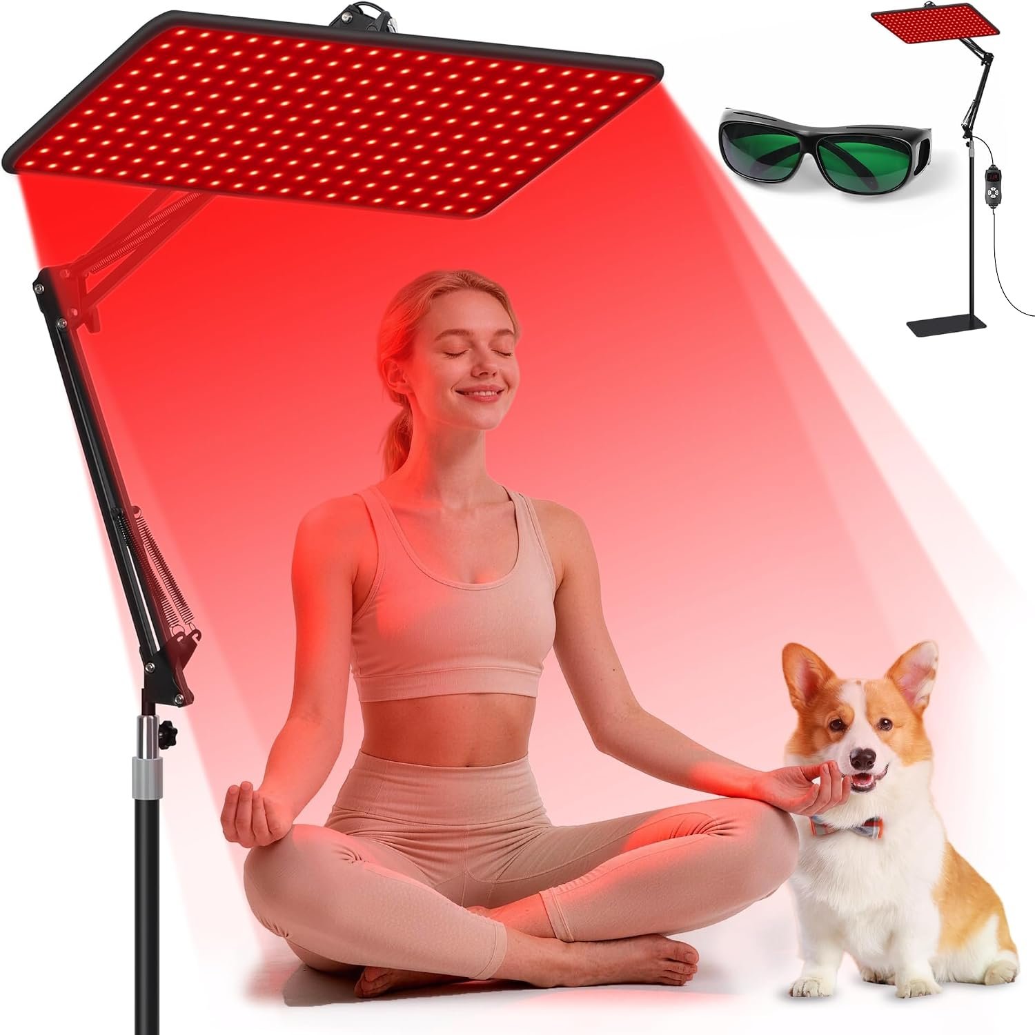 Morfone Red Light Lamp for Body Face,660nm 850nm 940nm Infrared Light Device with Large Panel and Adjustable Stand, Gift for Women Mom Men, Black