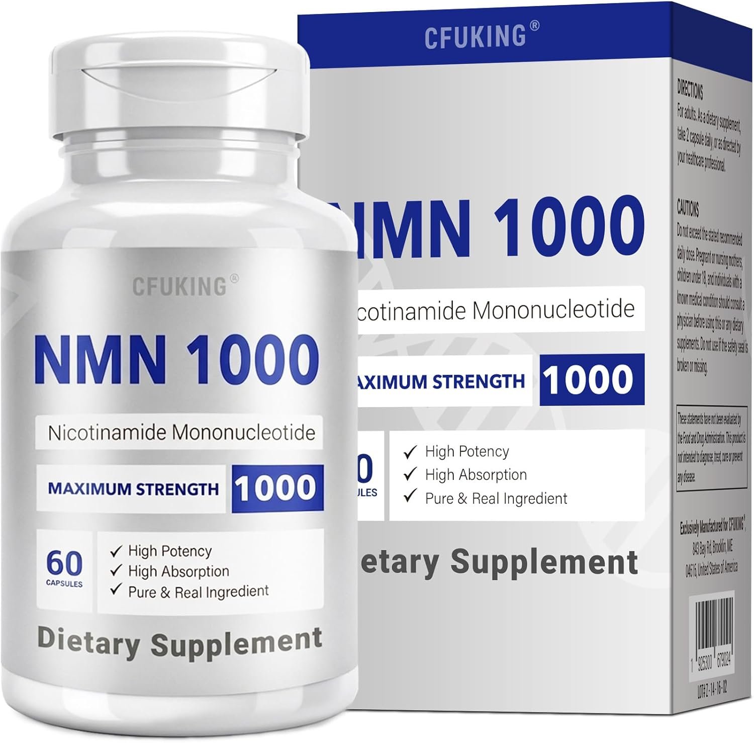 NMN 1000mg Per Serving Maximum Strength – 99% Pure NMN (Nicotinamide Mononucleotide) for NAD, Cell, Immune, Energy, Stabilized NMN Supplements 1000mg – 60 Veggie Capsules