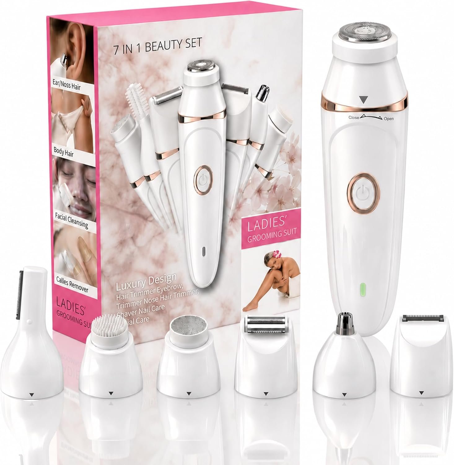3.0 Women Face Epilator，7-in-1 Painless Body Shaver and Facial Epilator, Hair Removal for Face,Rechargeable Hair Removal kit for Facial, Legs, Bikini, armpits