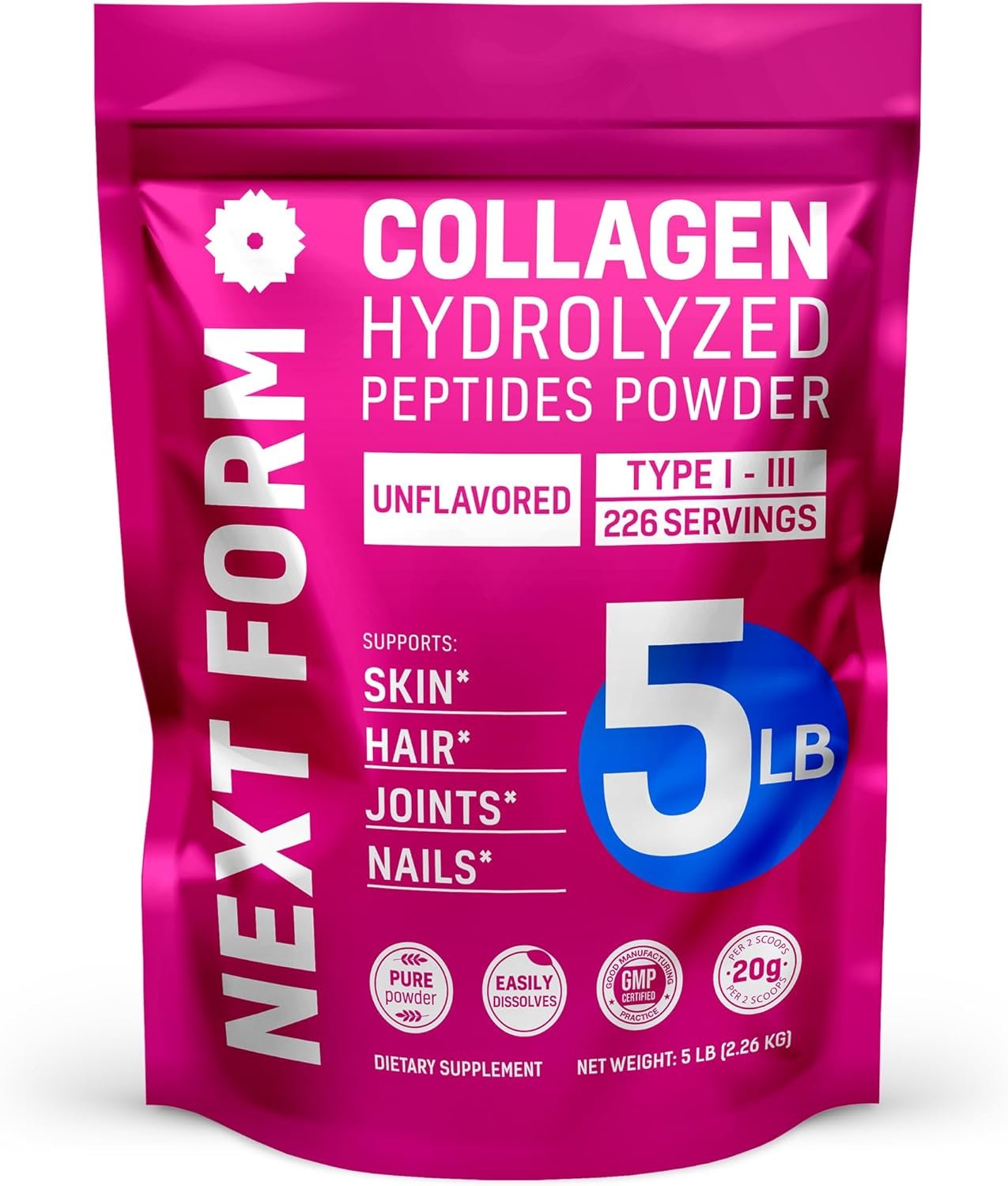 Collagen Peptides Powder for Women Hydrolyzed Pasture Raised Types I & III Grass-Fed Non-GMO Gluten-Free Kosher Unflavored, 5Lb