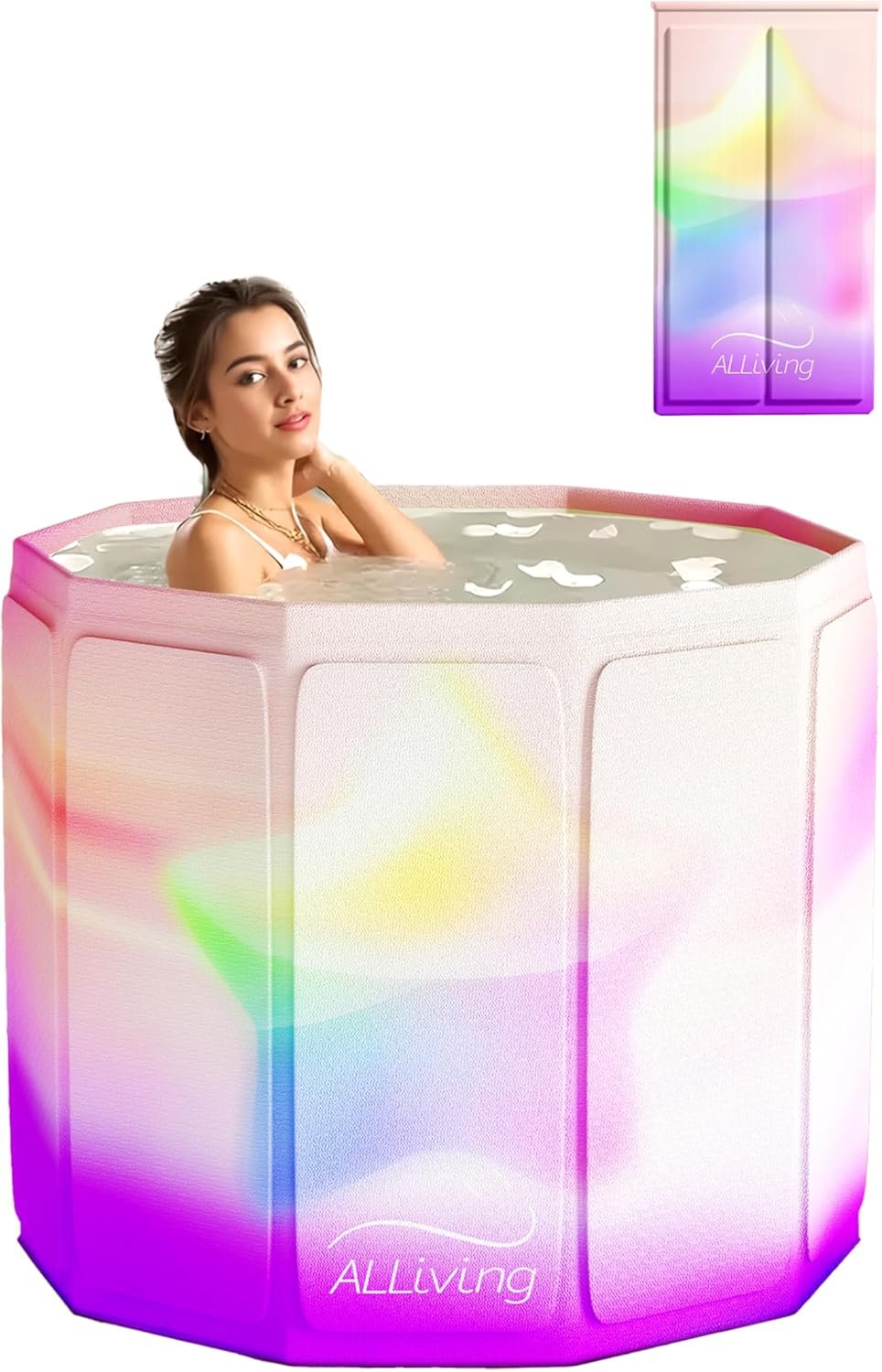 Portable Bathtub Adult Ice Bath Tub – Collapsible Folding Foldable Bathtub for Adult Shower Bathroom Hot SPA Soaking Cold Plunge Tub Deep Freestanding Bathtub Indoor Outdoor Purple