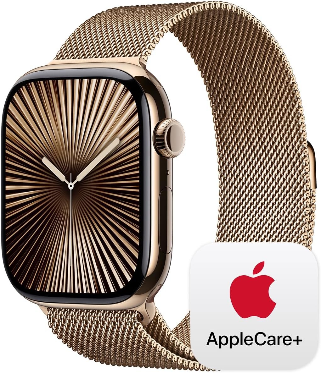 Apple Watch Series 10 [GPS + Cellular 46mm] with Gold Titanium Case with Gold Milanese Loop – M/L. Fitness Tracker, ECG App, Always-On Retina Display, Carbon Neutral with AppleCare+ (2 Years)