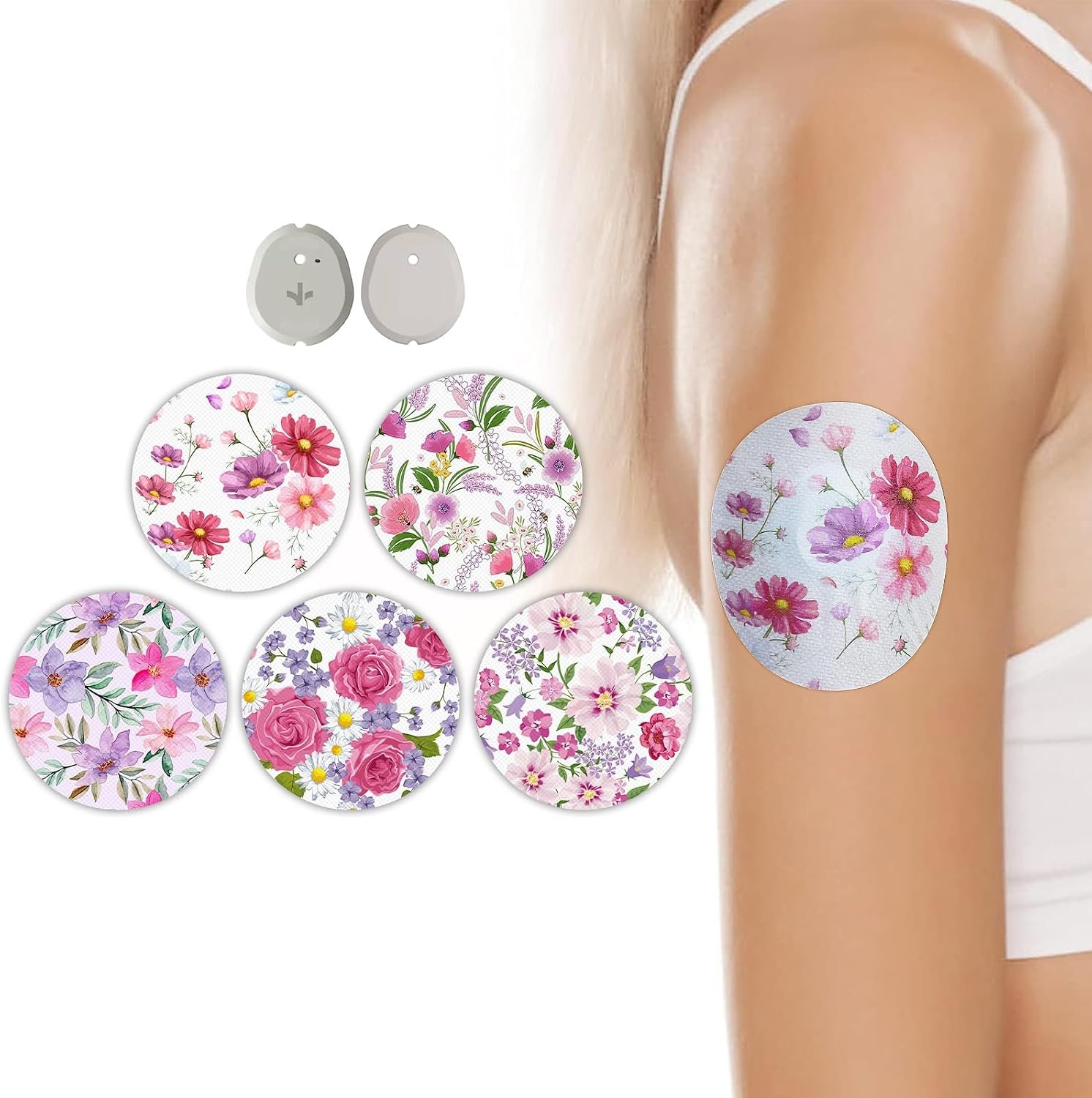 15Pack G7 Adhesive Patches for Dexcom & Stelo Overpatch Waterproof 15 Days G7 Sensor Covers Sweatproof & Latex-Free, Pink Floral Pattern Overlay CGM Tape Without Hole