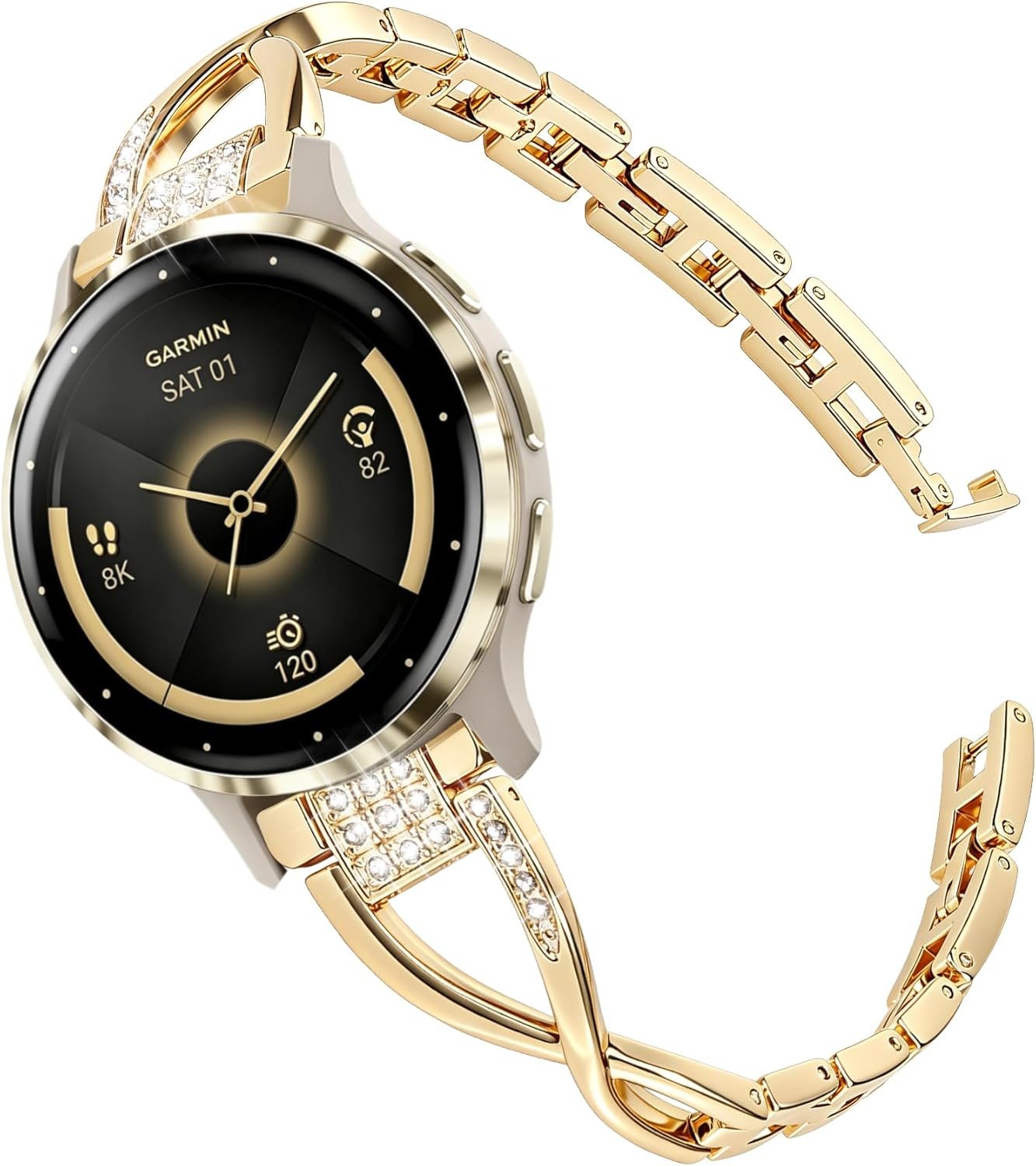 Watch Bands Compatible with Garmin Venu 3S/Venu 4 41mm/ Venu 2S/Vivoactive 4S/Vivomove 3S, 18mm Bling Diamond Alloy Bracelet Strap Jewelry Wristband for Women