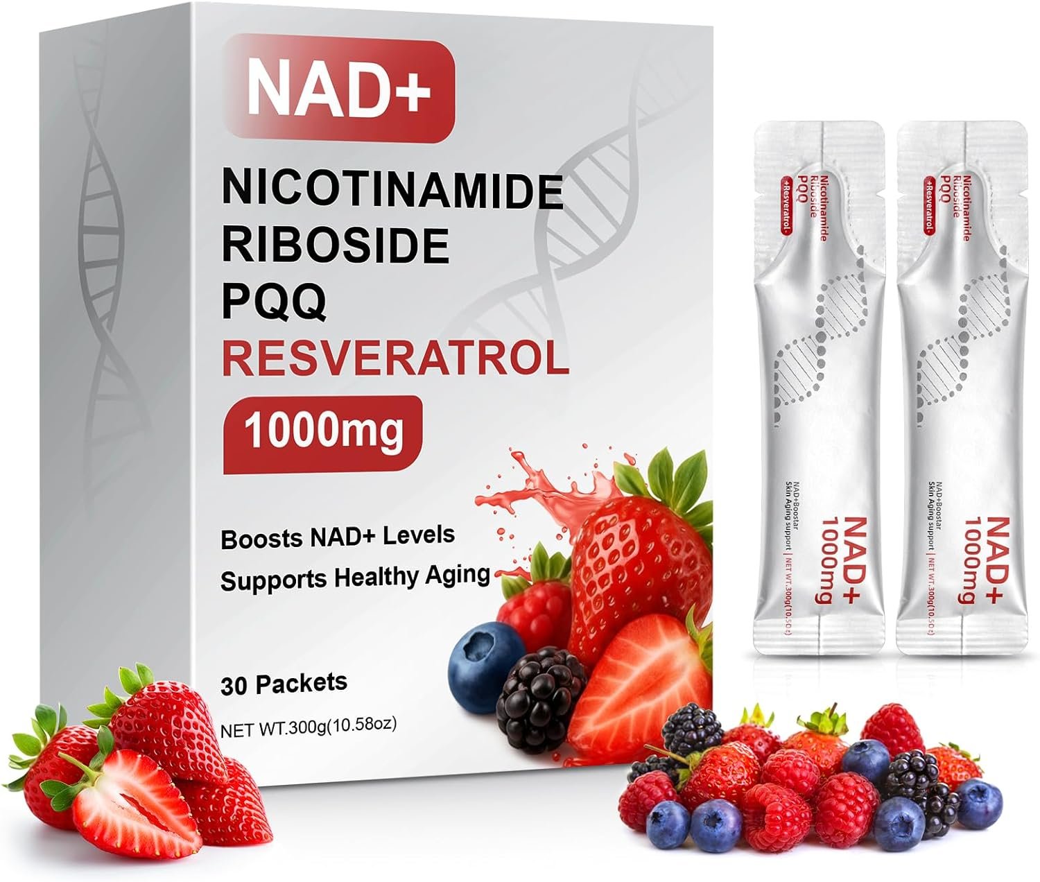Howave NAD+ Liquid Supplement 1000mg, 30 Packets, with Nicotinamide Riboside, Resveratrol & PQQ – Healthy Aging NAD Booster for Cellular Energy, Cellular Health & Mental Clarity for Men & Women