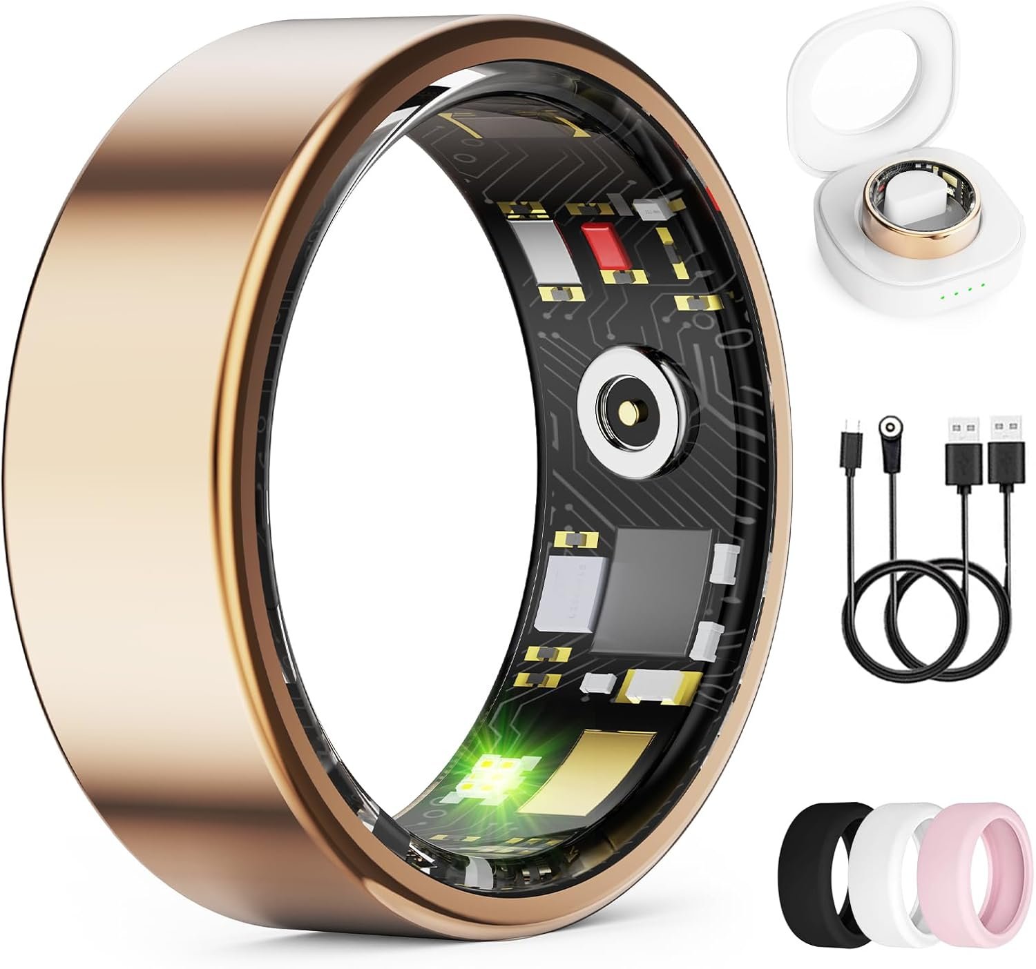 Smart Ring for Women & Men, Health Tracker Ring with Heart Rate, Blood Oxygen,Blood Pressure, IP68 Waterproof Fitness Ring, Sleep Tracker for iPhone and Android, No APP Fee (Rose Gold, 8#)