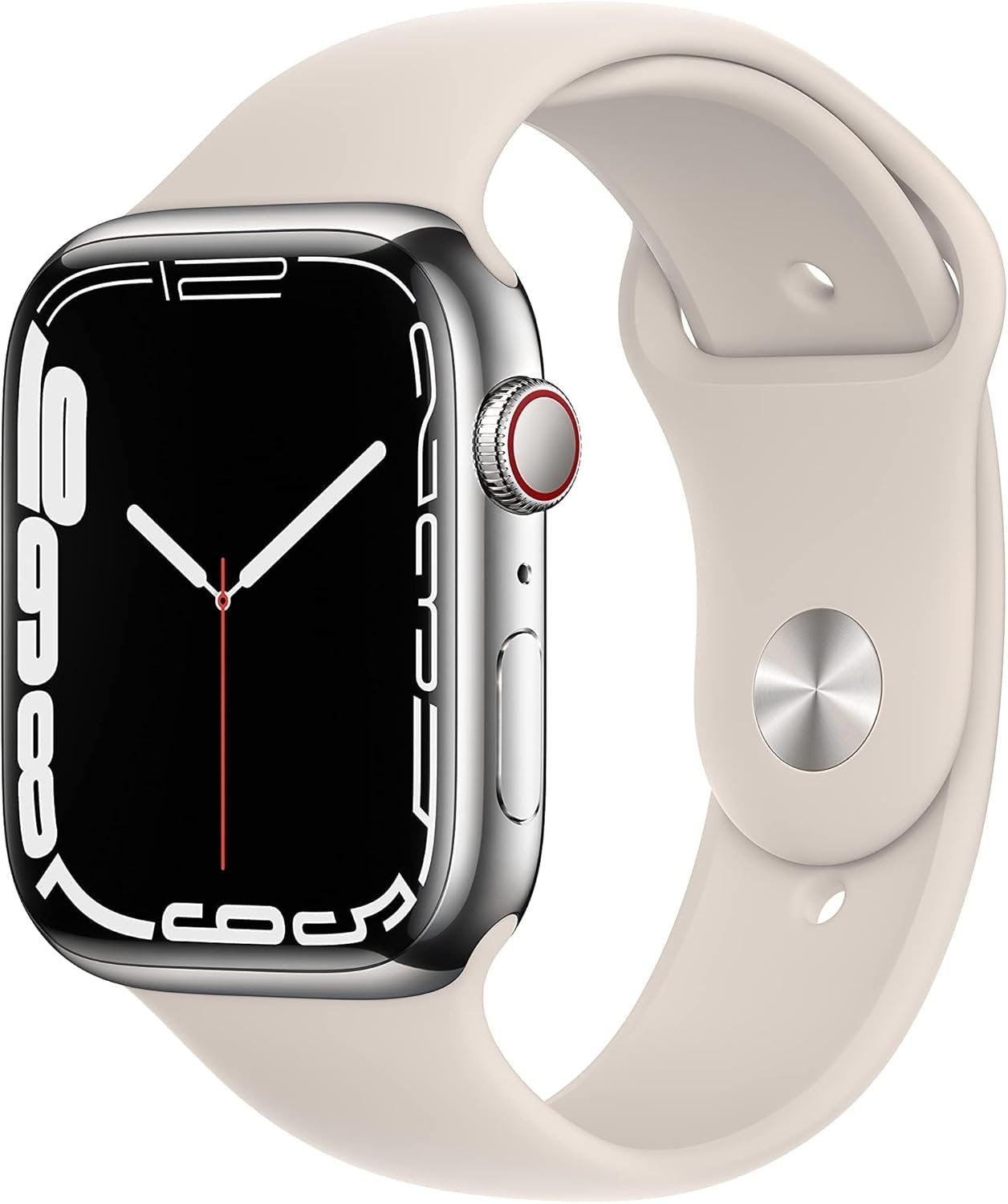 Apple Watch Series 7 (GPS + Cellular, 45MM) Silver Stainless Steel Case with Starlight Sport Band (Renewed)