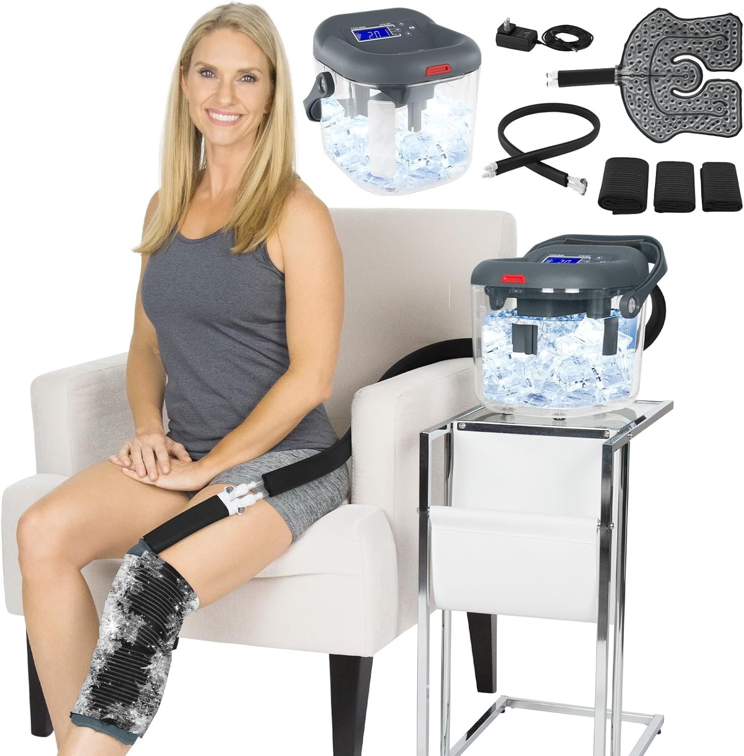 Vive Ice Machine for Knee & Shoulder After Surgery – Cold Therapy for Hip Replacement – Large Cryotherapy Pad with Quiet Pump – Flexible Cuff Unit for Ankle, Cervical, Back, Leg, ACL