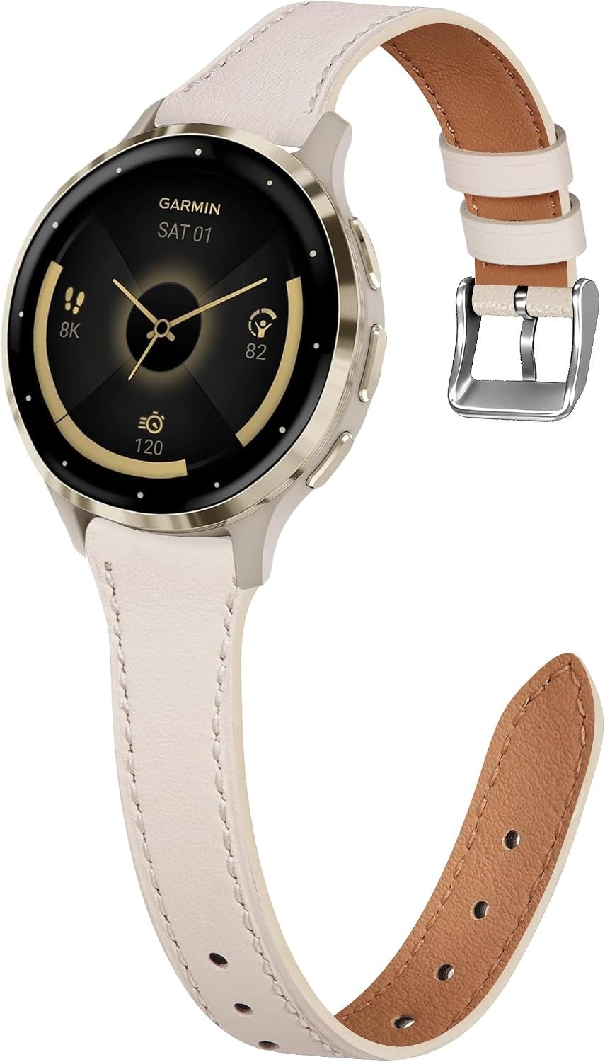 18mm Slim Leather Strap Compatible with Garmin Venu 3S Watch Band/Venu 4 41mm/Venu 2S/Vivoactive 4S/Vivomove 3S/Forerunner 265S 255S, Quick Release Thin Wristband for Women Men
