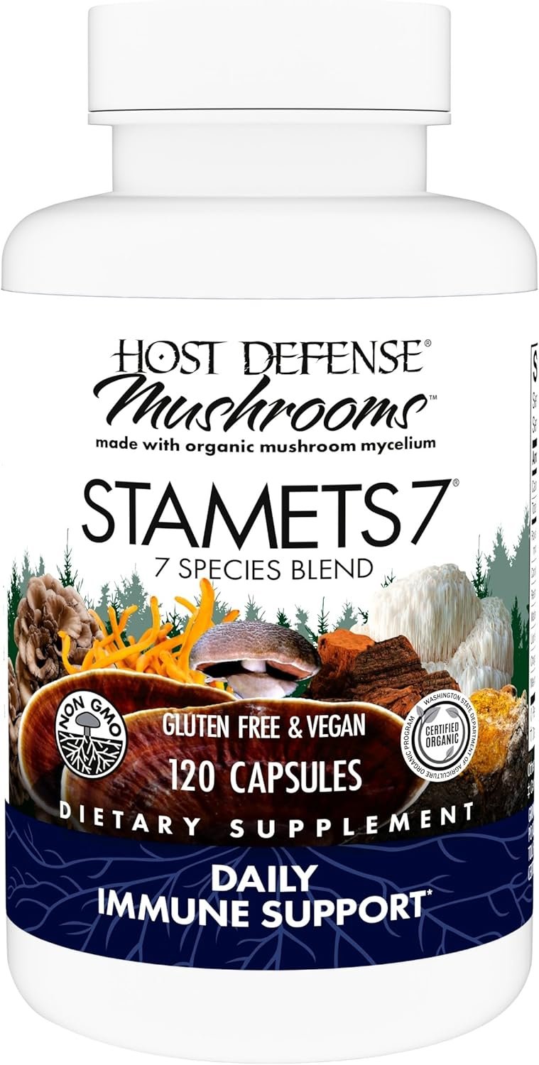 Host Defense Stamets 7-7 Species Blend – Mushroom Supplement for Immune Support – Includes Royal Sun Blazei, Cordyceps, Reishi, Maitake, Lion’s Mane, Chaga & Mesima – 120 Capsules