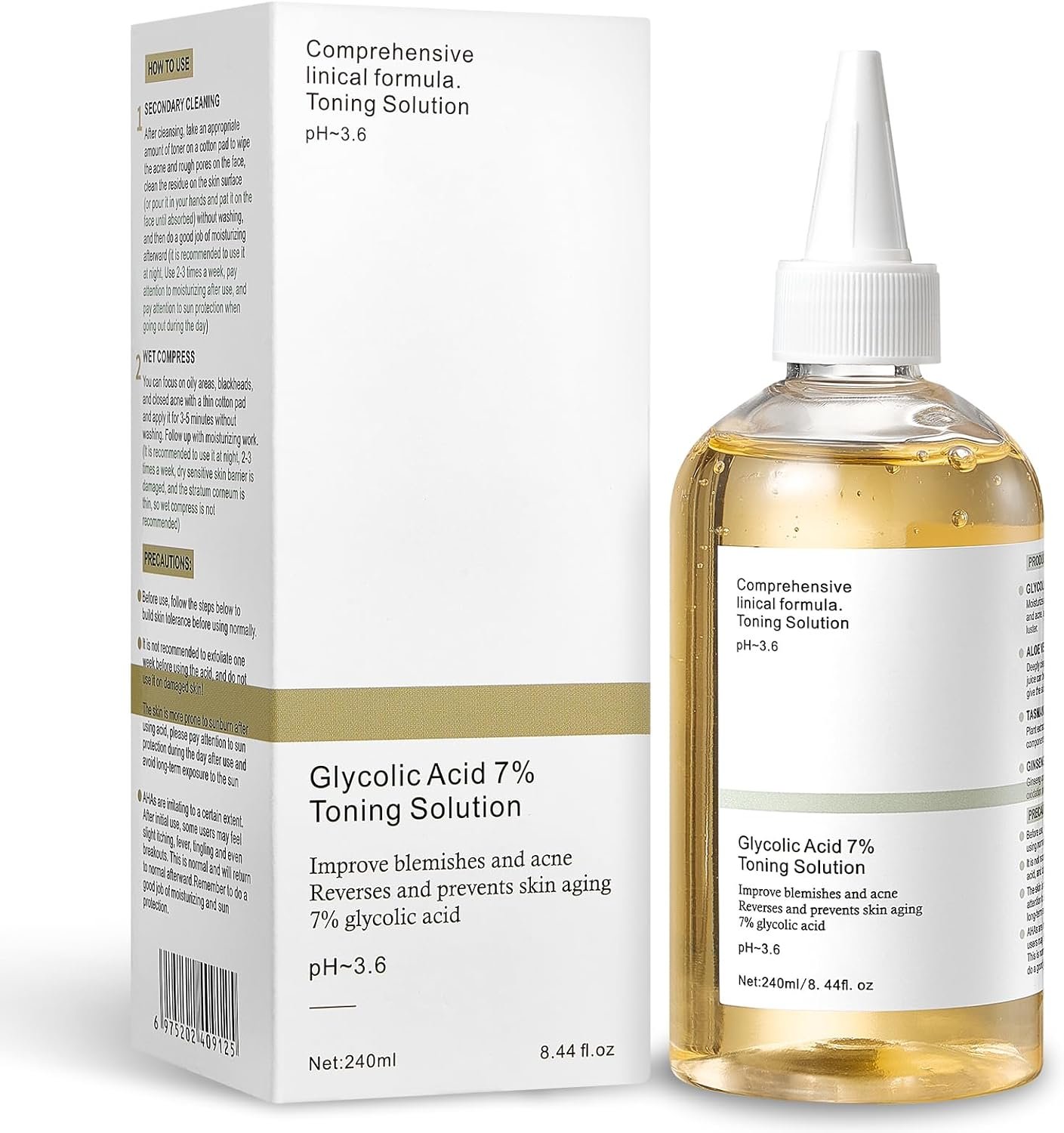 7% Glycolic Acid Exfoliating Toner, Gentle Exfoliating Toner, Smooth Skin, Restores Skin Vitality and Refreshing, Hydrating Formula, Pore Minimizer-240ml/8.44 fl.oz.