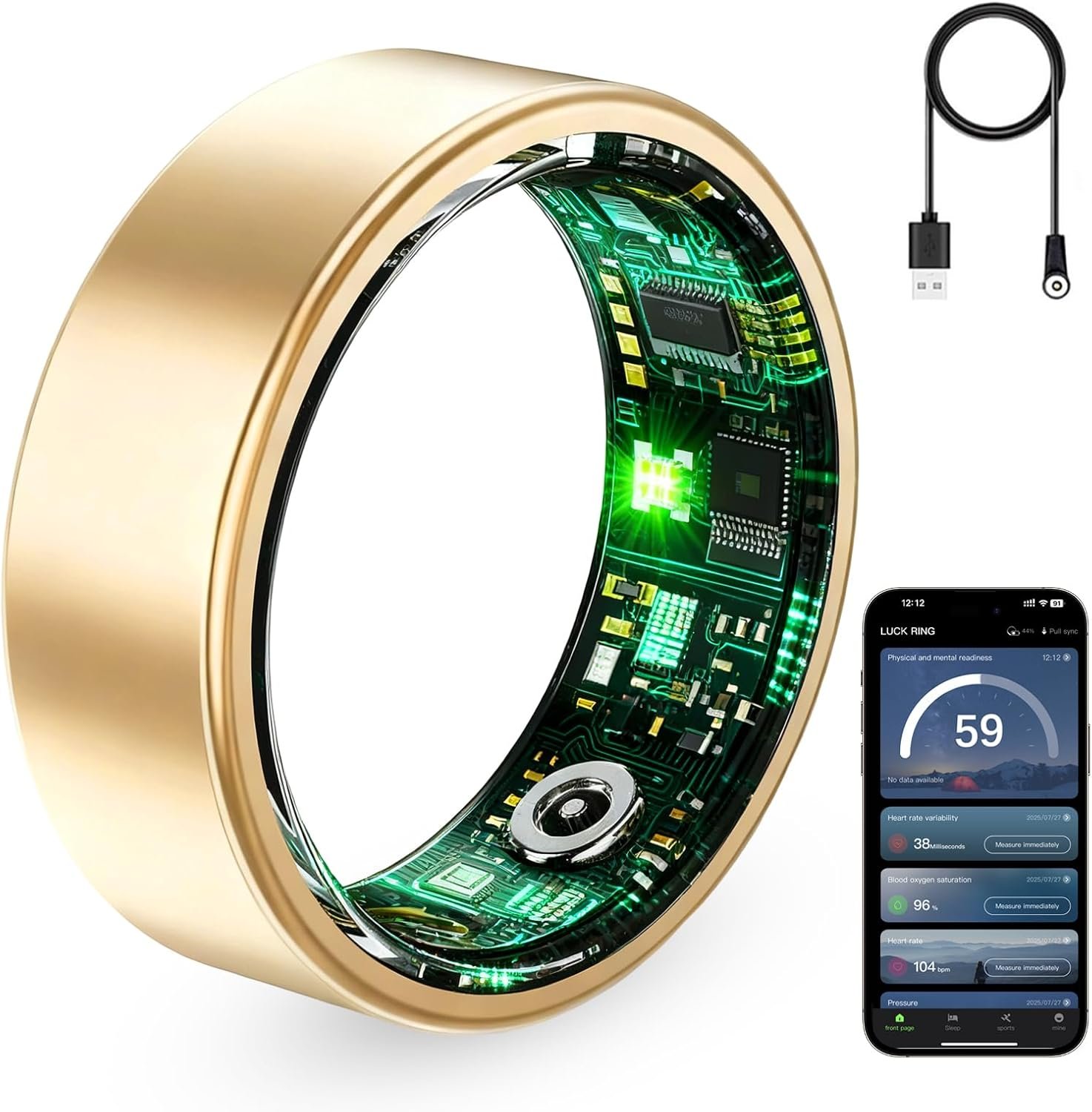 Smart Ring for Women & Men, Fitness Tracker Ring with Heart Rate Monitor, HRV, Sleep Tracking, No Subscription Fee, 10ATM Waterproof Activity Ring for iOS & Android (Rose Gold, 10#)