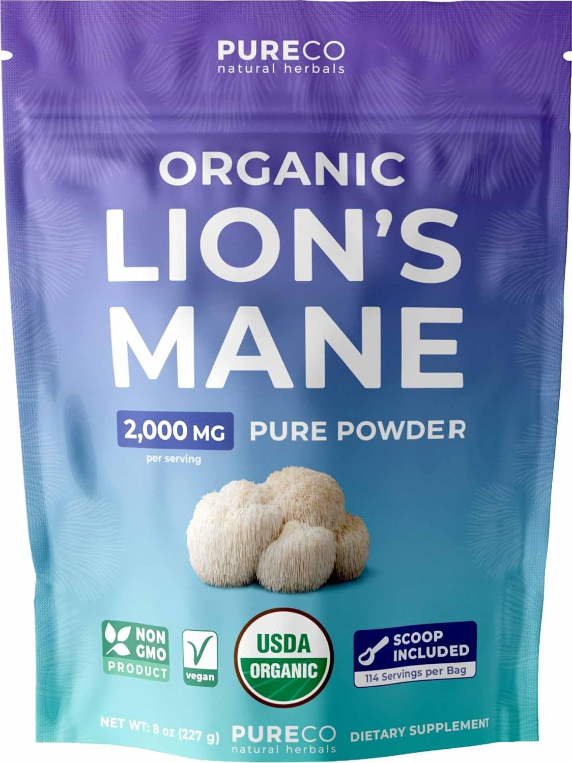 USDA Organic Lion’s Mane Powder – Lion Mane Mushroom Supplement for Coffee Smoothies & More – Nootropic Brain Supplement for Memory and Focus Support – Vegan Non-GMO & No Fillers (114 Servings)