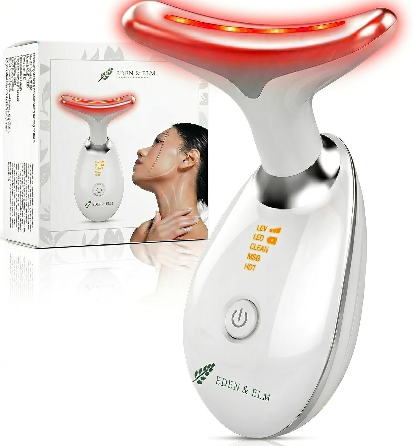 Eden & Elm – Face & Neck Sculpting Massager – 7 Color LED Beauty Tool for Firm-Looking Skin, Jawline Contouring & Daily Lift Routine – Ergonomic Curved Wireless Skincare Device