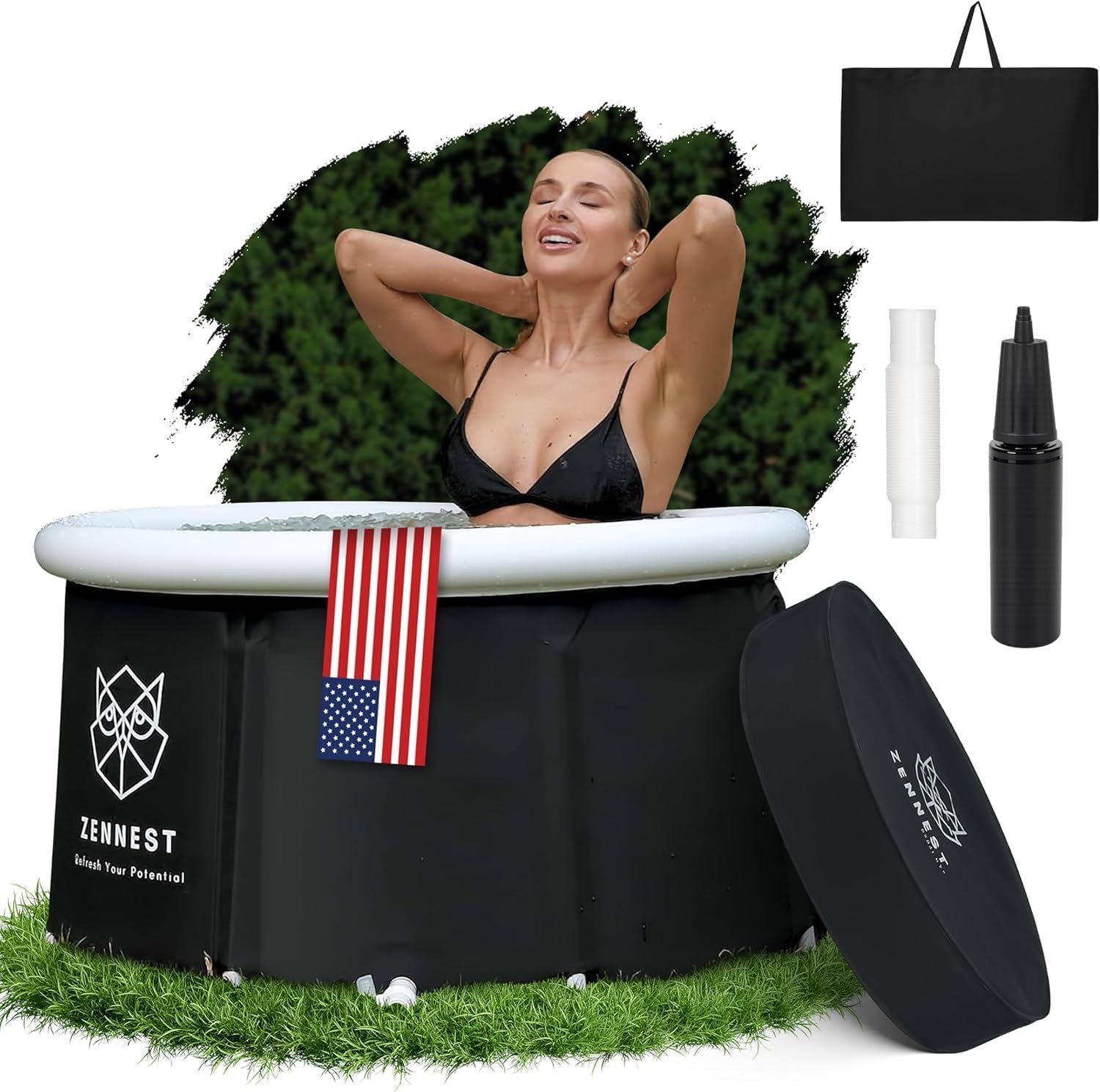 Upgraded 80 Gal Ice Bath Tub For Athletes – American Engineered Cold Plunge Tub Outdoor, 6-layer Insulated Inflatable Ice Tubs for Cold Plunge & Portable Bathtub For Adults – includes eBook