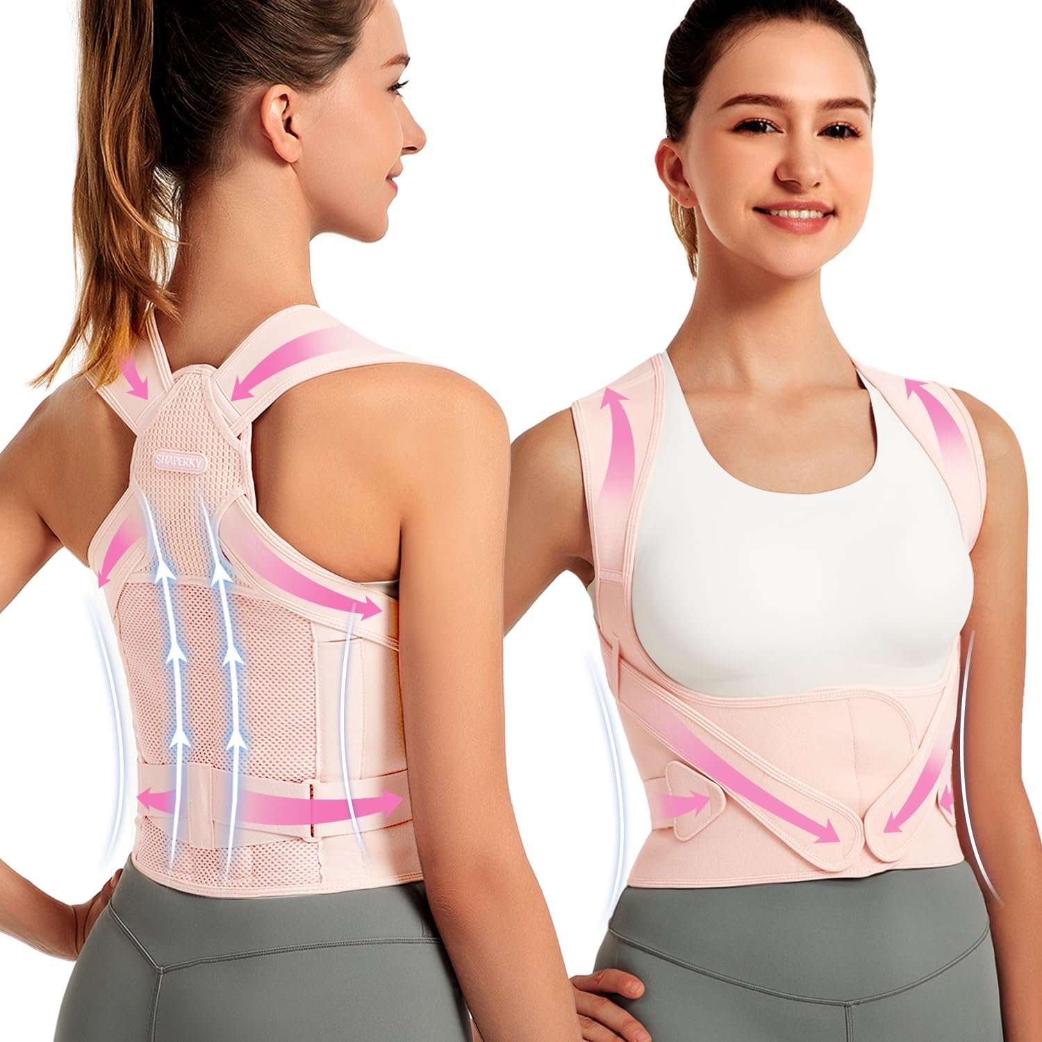 SHAPERKY Posture Corrector for Women for Support: Back Brace for Full Back Support – Adjustable Shoulder Straightener for Women and Men (Small)